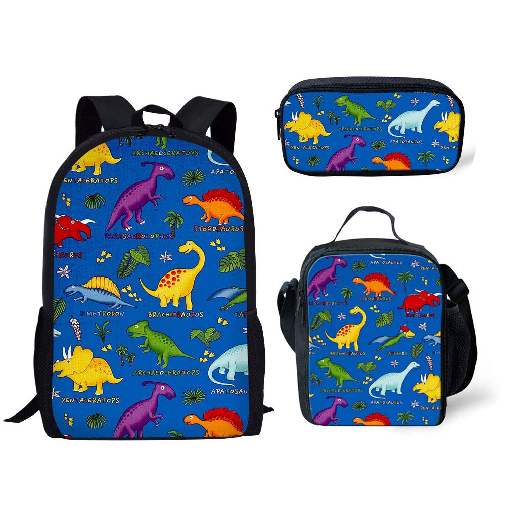 Dinosaur Backpack Set for Kids - 15 Inch School Backpack with Lunch Box & Pencil Case | Cute Cartoon Dinosaur Bookbag for Boys & Girls | Perfect for School, Travel & Daily Use