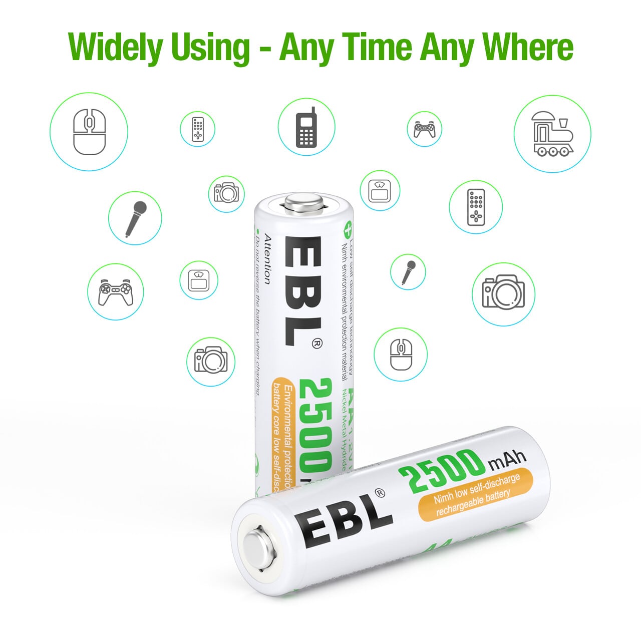 EBL 16 Pack AA Rechargeable Batteries 2500mAh High Capacity Ni-MH 1.2V - Perfect for Cameras, Toys, Flashlights & Electronic Devices