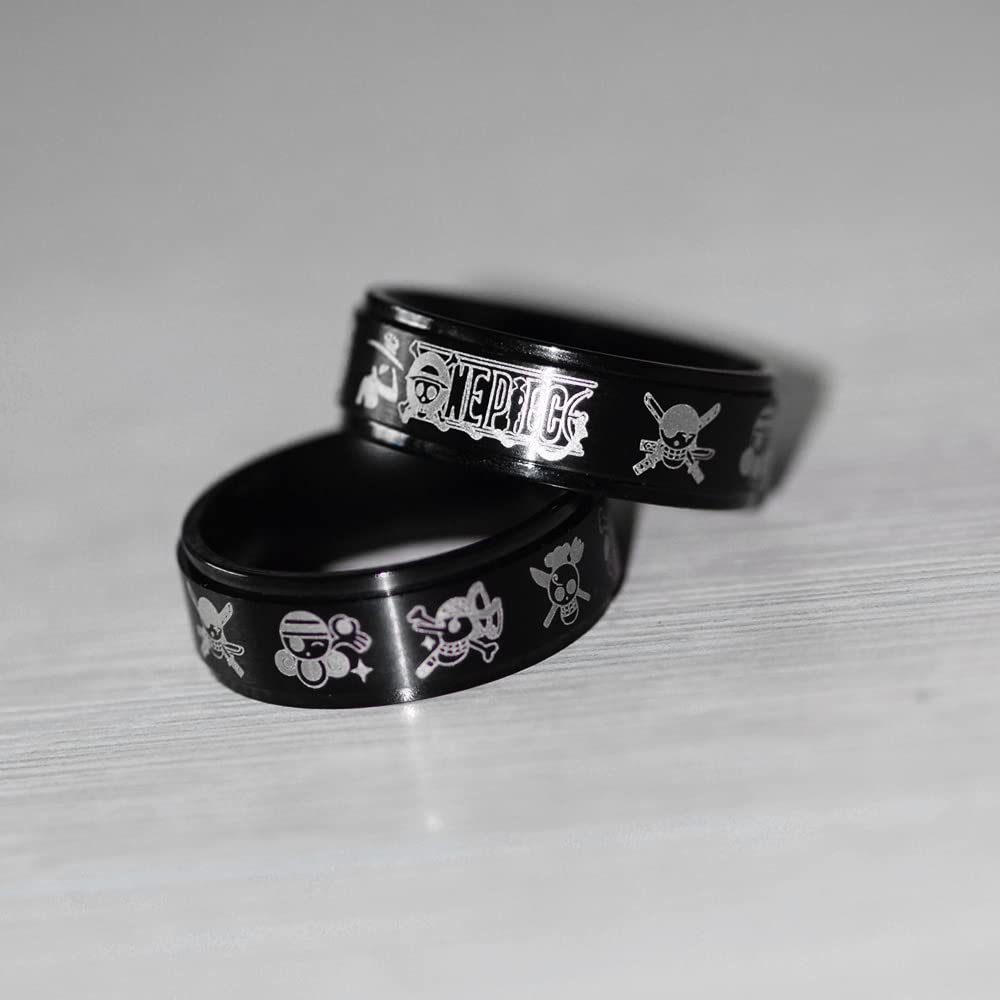 One Piece Anime Luffy Fidget Spinner Ring for Men - 8MM Stainless Steel Anxiety Relief Jewelry - Perfect for Cosplay, Gift Giving, and Stress Relief