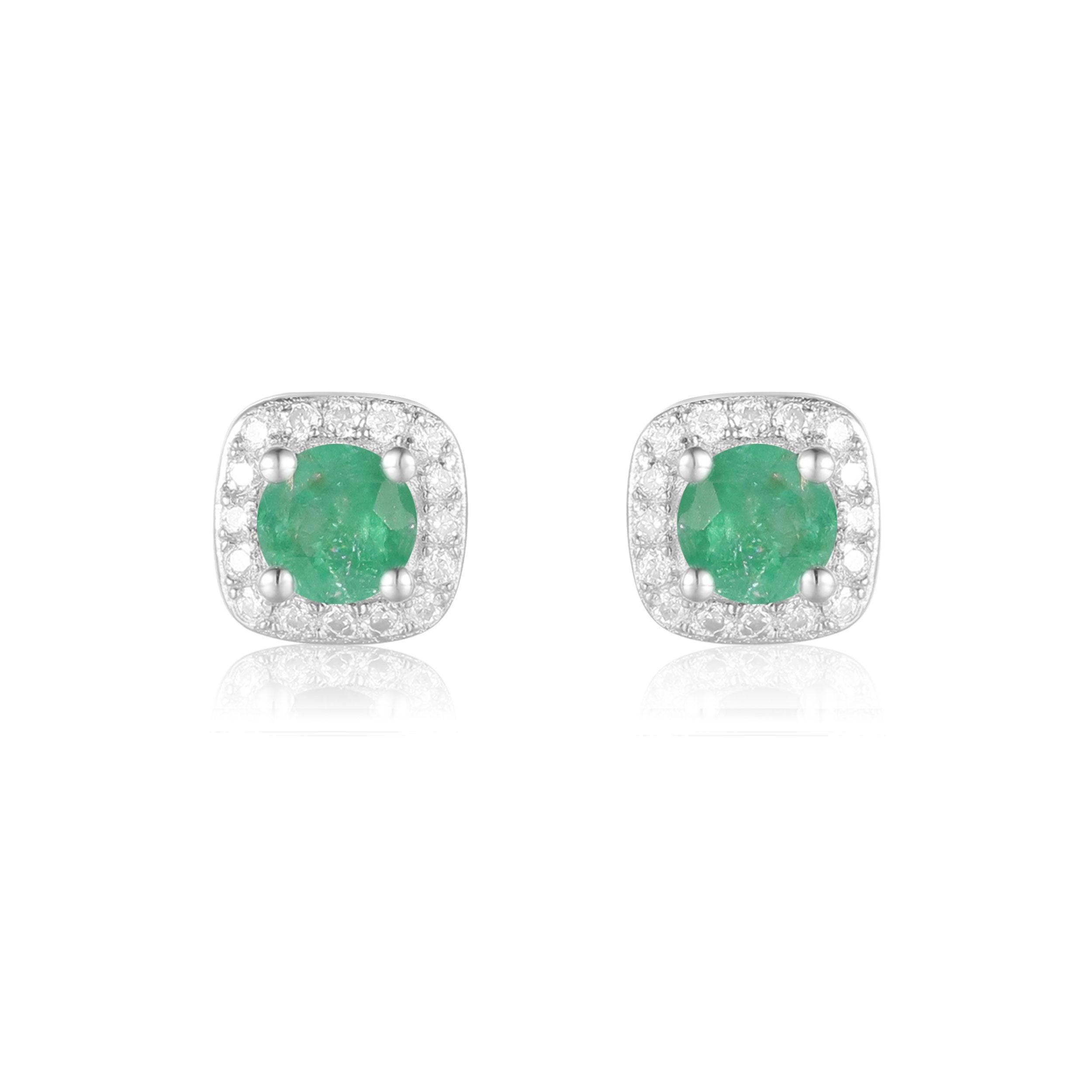 Emerald Halo Earrings - 14K Gold Plated Dangle Earrings for Women | Perfect for Weddings, Parties & Special Occasions