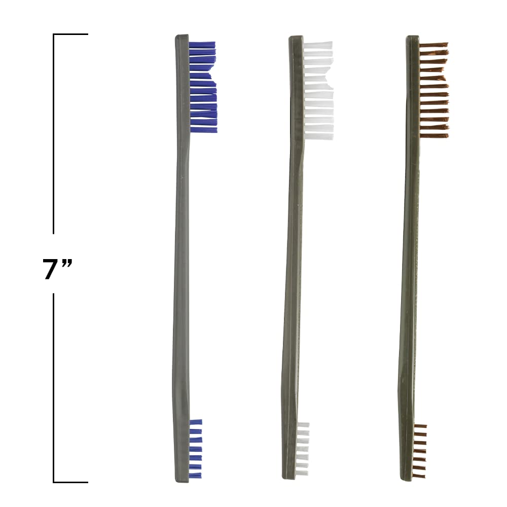 Otis Technology 3 Pack Gun Cleaning Brushes - Nylon, Blue Nylon & Bronze Bristles for Firearm Maintenance | Perfect for Pistols, Rifles & Shotguns
