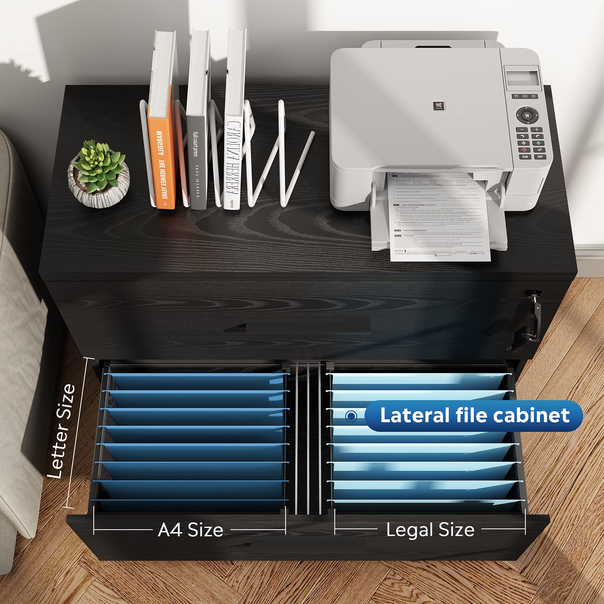 DEVAISE 2-Drawer Wood Lateral File Cabinet with Lock - Home Office Storage Organizer for Documents & Supplies, Black - Perfect for Office, Study Room & Home Workspace Organization