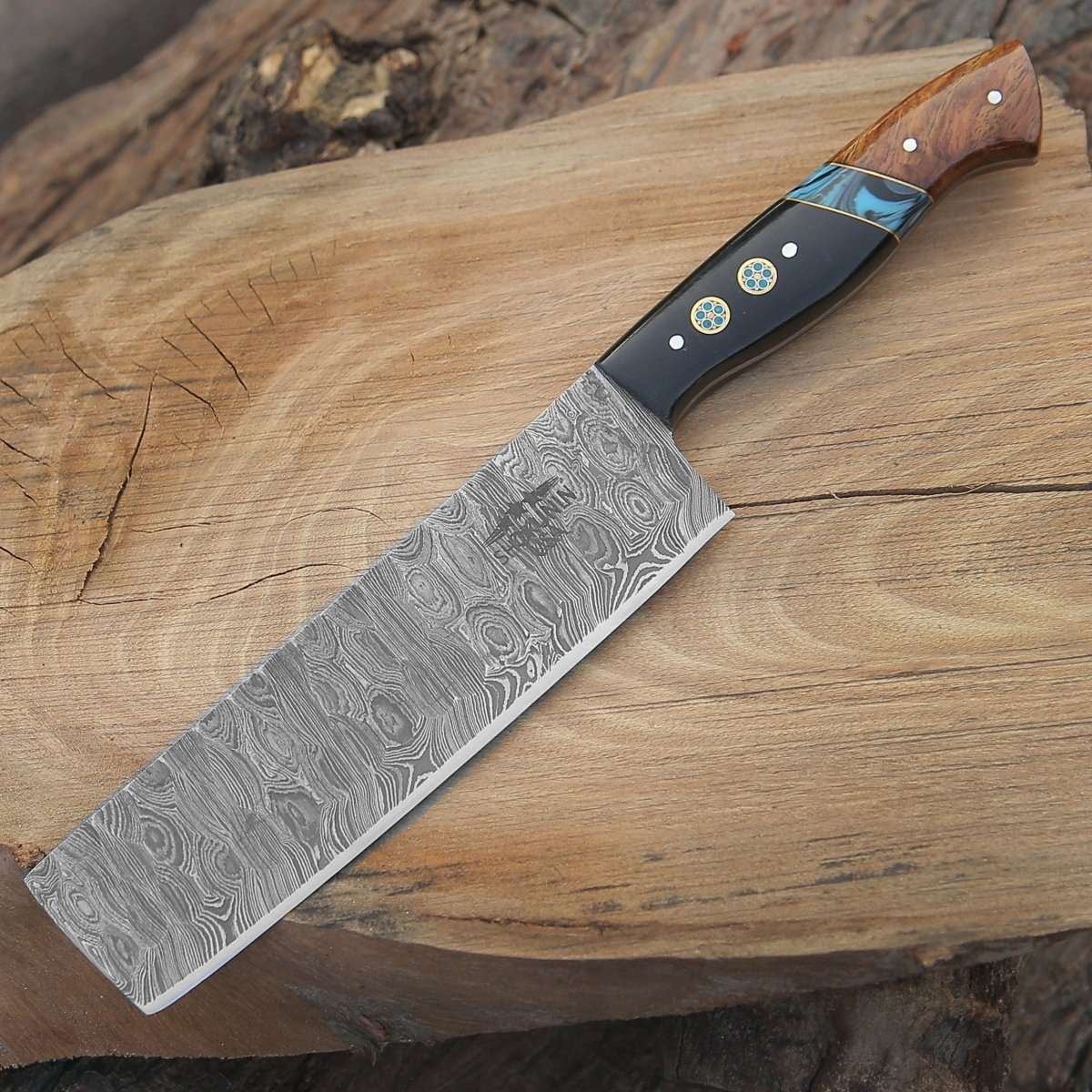 Premium Damascus Steel Nakiri Knife - Handcrafted Rosewood & Resin Handle - Japanese Vegetable Knife for Professional Chefs & Home Cooking - Perfect for Chopping, Slicing & Dicing Vegetables