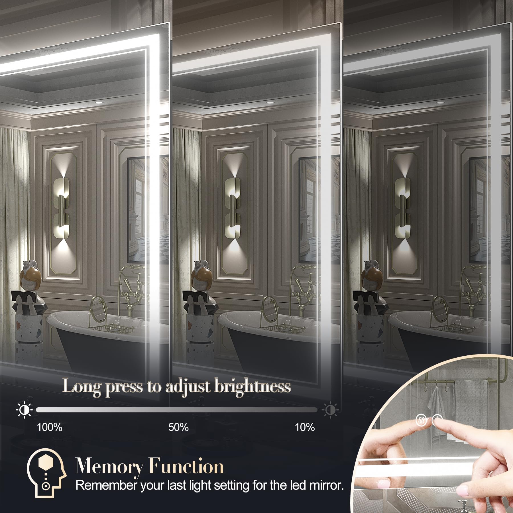OKPAL 48x36 Inch LED Bathroom Mirror with Anti-Fog & Dimmable Lights - Shatterproof Vanity Mirror for Makeup & Shaving - ETL Certified, Horizontal/Vertical Mounting - Perfect for Modern Bathrooms & Dressing Rooms