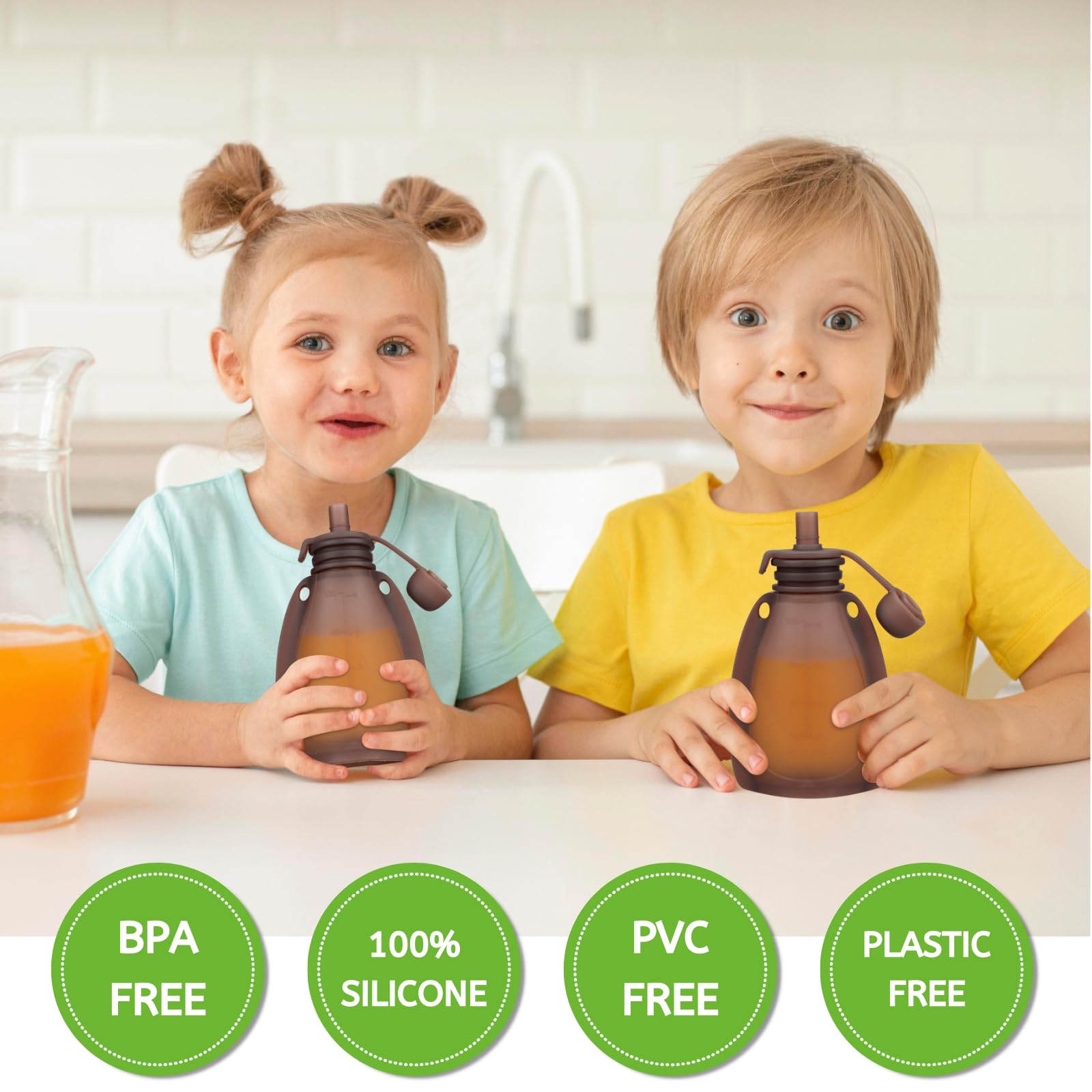 Reusable Silicone Food Pouches - 2 Pack BPA-Free Squeeze Pouches for Baby Food, Yogurt & Purees | Leak-Proof & Dishwasher Safe | Perfect for On-the-Go Feeding, Travel & School Lunch