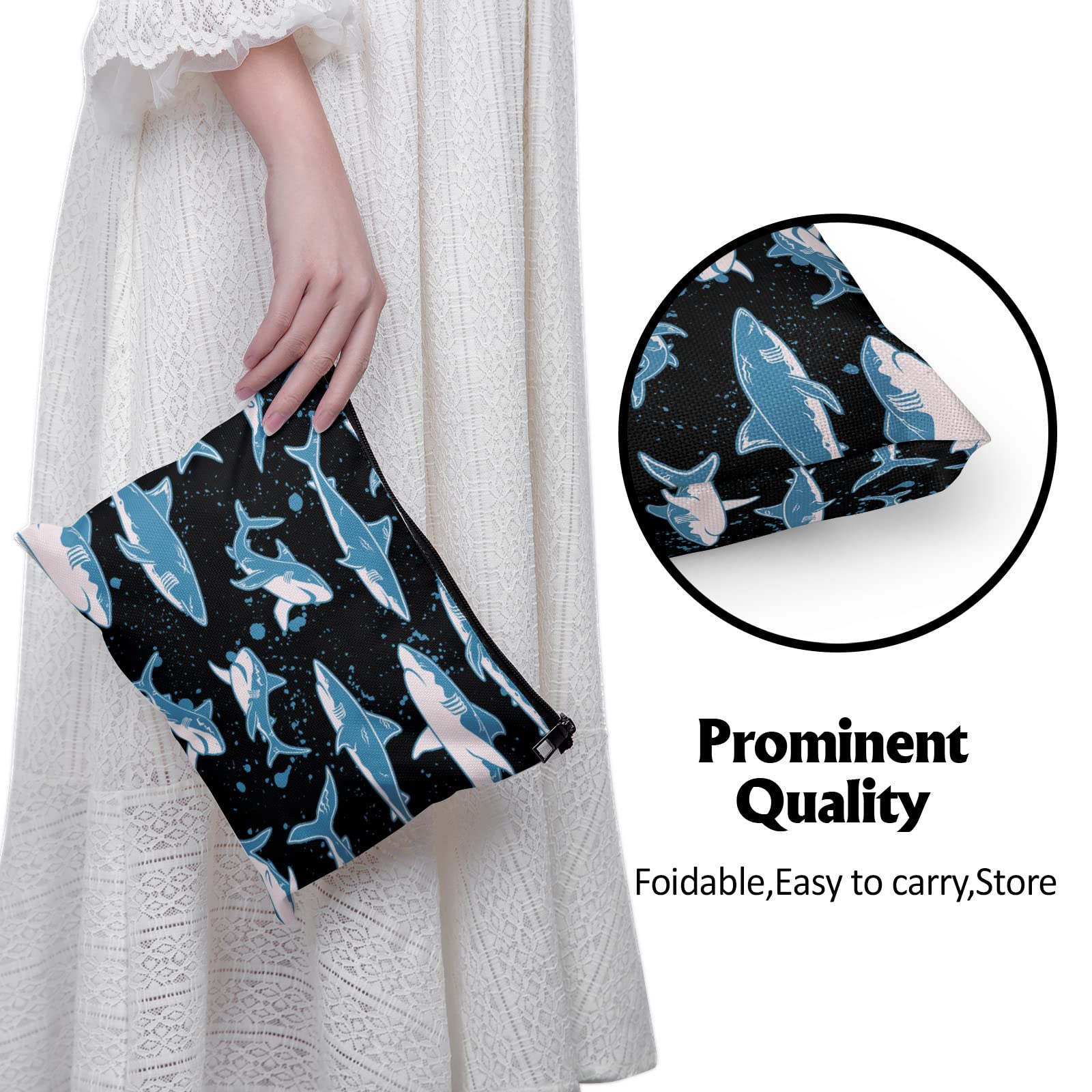 Cafl Underwater World Shark Makeup Bag - Large Capacity Waterproof Cosmetic & Toiletry Organizer for Women (10x8 Inch) - Perfect for Travel, Beach Trips & Swim Gear Storage