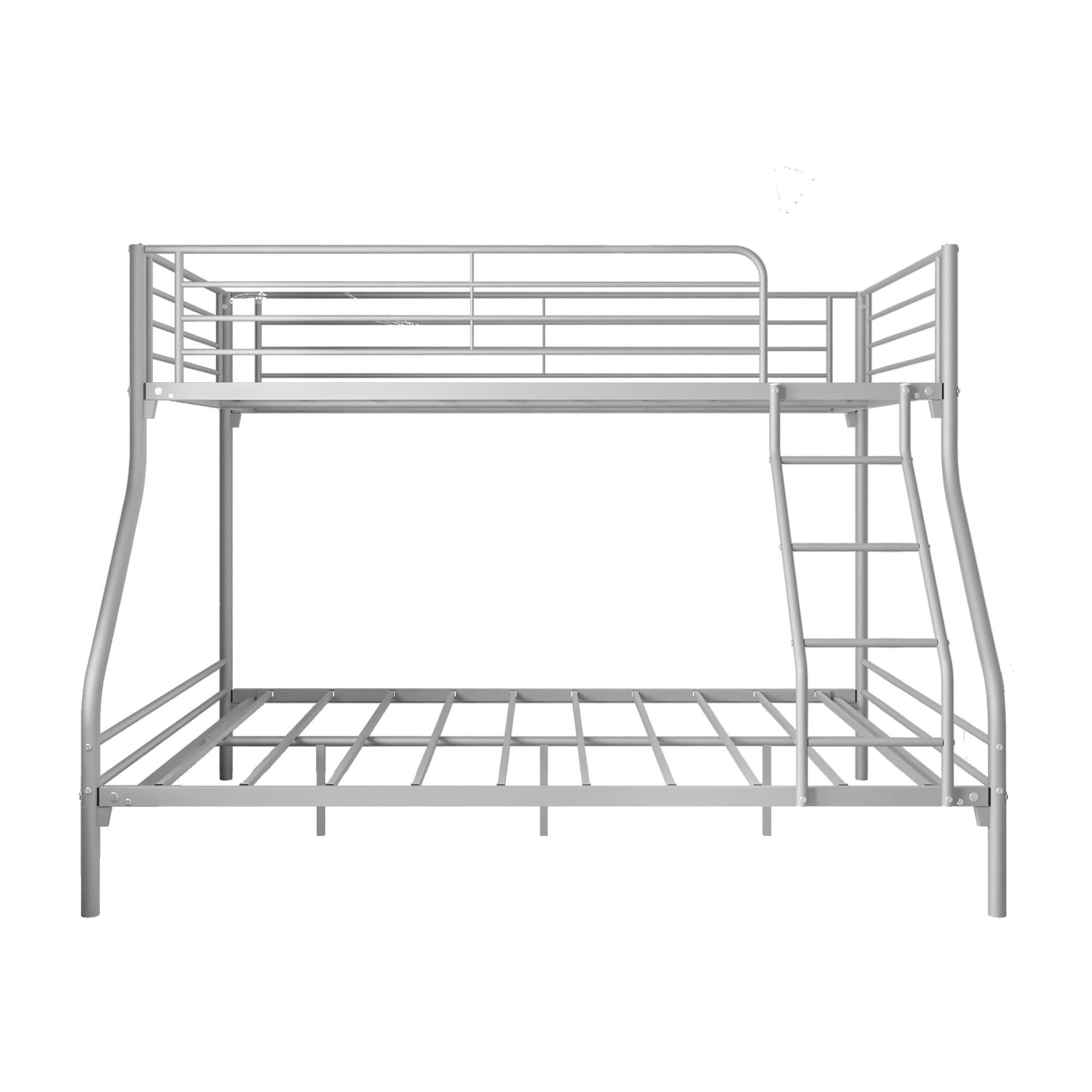 Metal Twin Over Full Bunk Bed with Ladder & Guardrail - Space Saving for Kids & Guests (Silver)