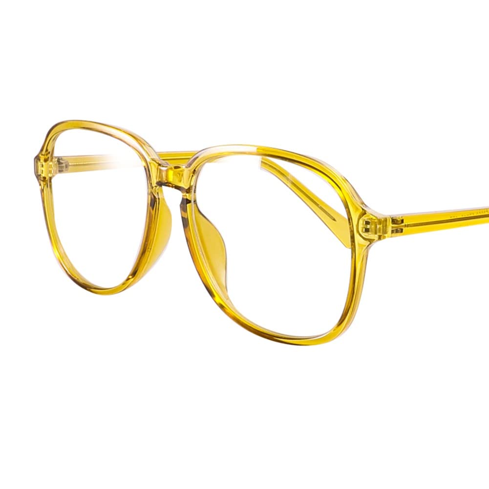 Women's Oversized Fashion Reading Glasses - Transparent Yellow Frame, Spring Hinge, Anti-Eyestrain (2.5X) - Perfect for Reading, Working, and Daily Use
