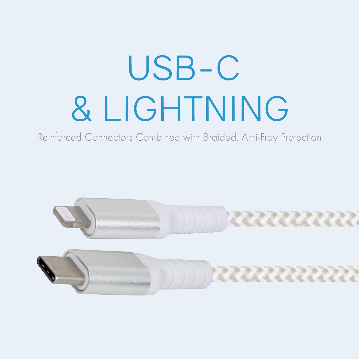MFi Certified USB-C to Lightning Cable - Nylon Braided Fast Charging Cord for iPhone 12/13/14/15, iPad & AirPods - Durable White Charger Cable for Home, Office & Travel