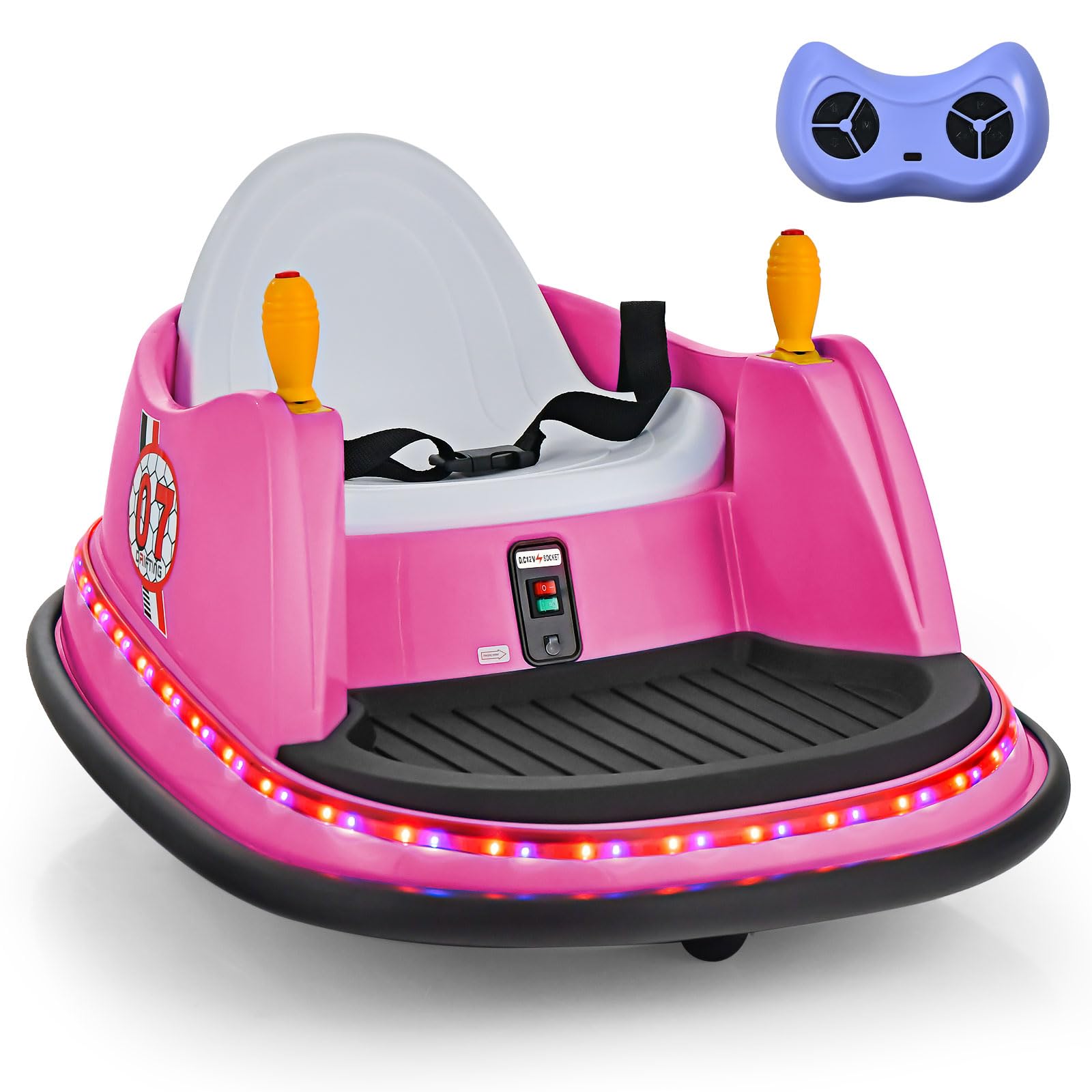 HONEY JOY 12V Battery Powered Toddler Bumper Car with Remote Control - Dual Joysticks, LED Lights & 360° Spin - Electric Ride-On Toy for Boys & Girls - Perfect for Indoor Play, Birthday Gifts & Kids Parties