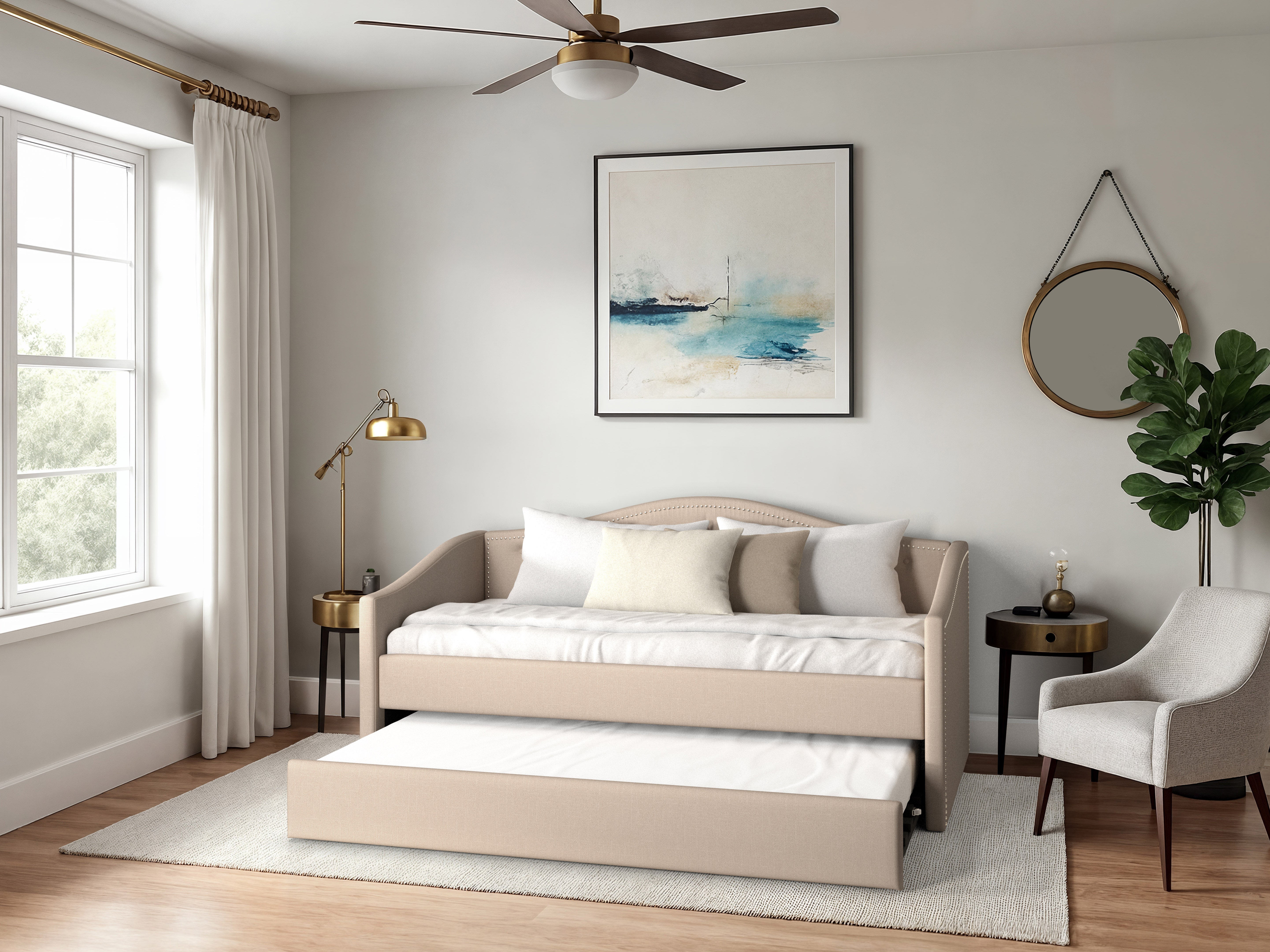 Twin Day Bed with Trundle - Space-Saving Modern Bed Frame for Guest Room & Kids Room - Perfect for Sleepovers & Small Spaces