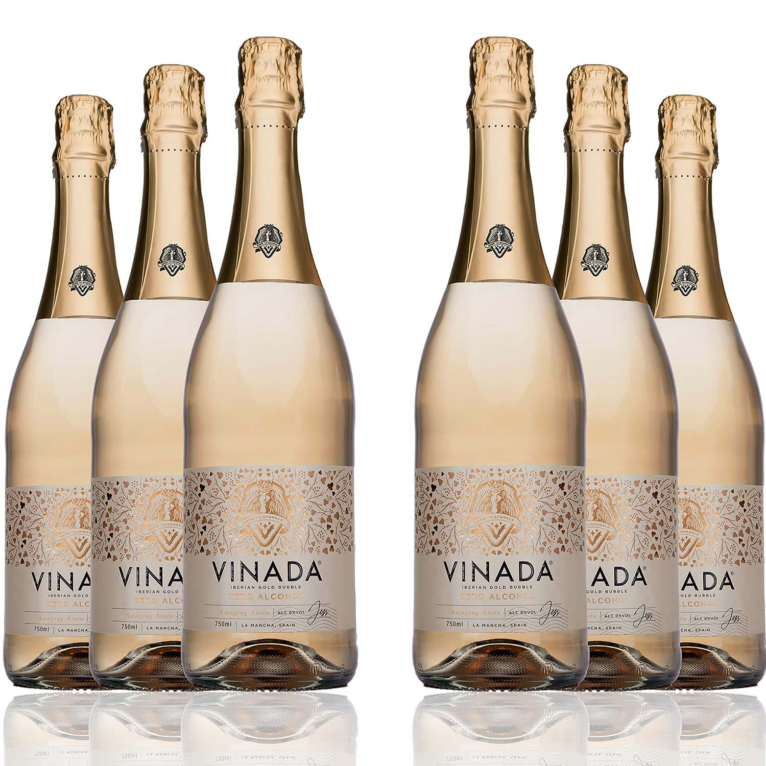 VINADA Sparkling Gold Non-Alcoholic Wine - 750ml (6 Bottles) | Premium Zero Alcohol Wine Alternative for Celebrations, Parties & Healthy Lifestyle