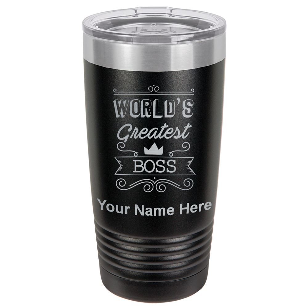 LaserGram 20oz Vacuum Insulated Stainless Steel Tumbler Mug - Personalized Engraved Gift for Boss (Black) | Keeps Drinks Hot/Cold for Hours | Perfect for Office, Travel & Outdoor Adventures