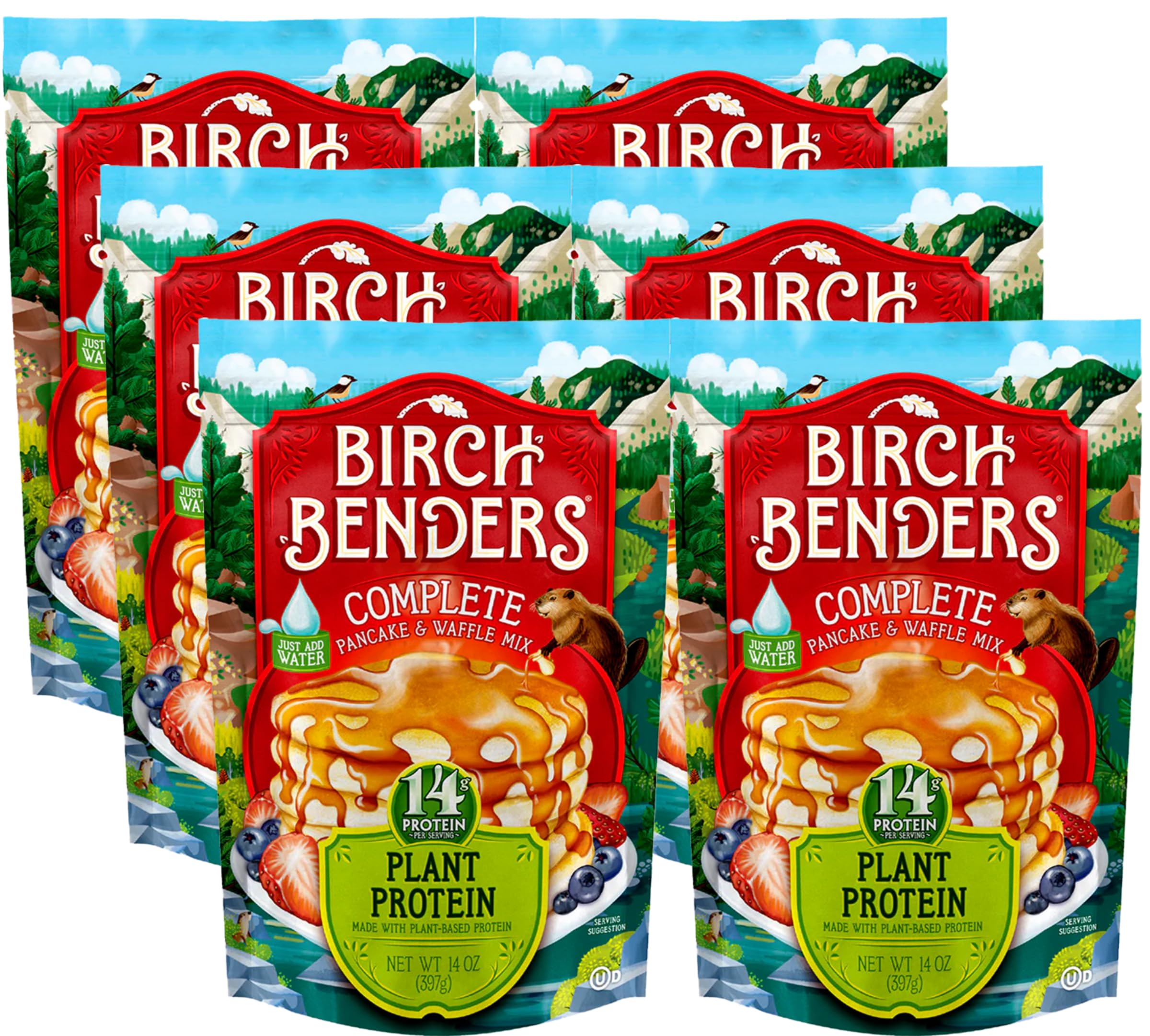 Birch Benders Plant Protein Pancake & Waffle Mix - 14 Oz (Pack of 6) | High Protein Breakfast Mix for Healthy Morning Meals, Post-Workout Recovery & Family Brunch
