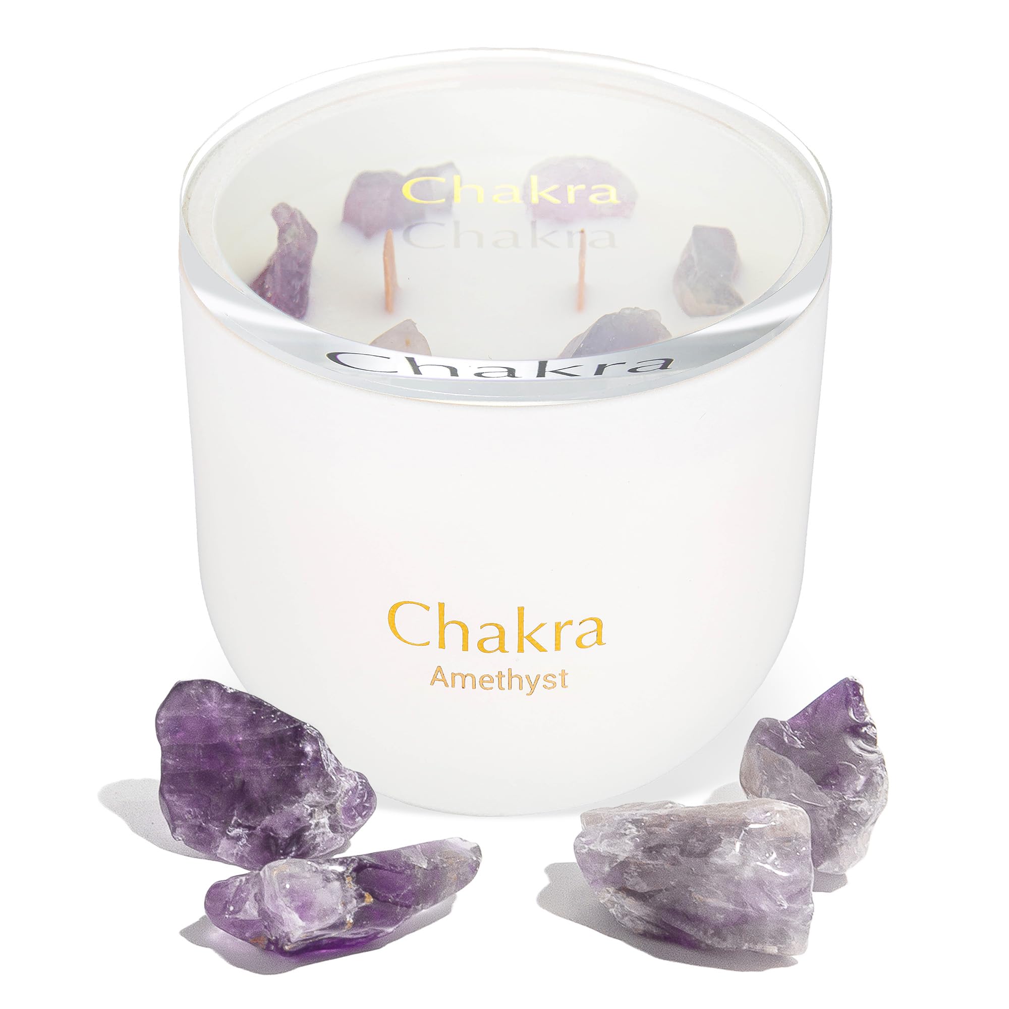 Amethyst Quartz Healing Crystal Candle with Wooden Wick - 12oz Aromatherapy Scented Candle with Real Crystals, Crackling Sound & Relaxing Fragrance - Perfect Gift for Women, Meditation, Yoga & Home Decor