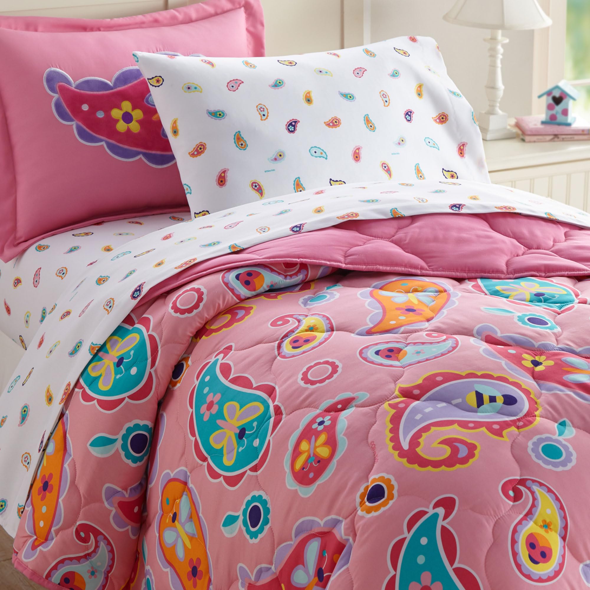 Wildkin Kids 5-Piece Twin Bed in a Bag Bedding Set - Microfiber Comforter, Flat Sheet, Fitted Sheet, Pillowcase & Sham for Boys & Girls (Paisley Design) | Perfect for Kids' Bedrooms, Sleepovers & Dorm Rooms