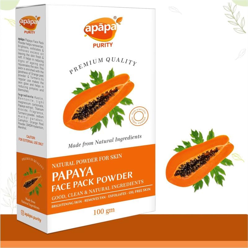 100% Pure & Vegan Papaya Face Pack Powder for Oil-Free Skin | Brightens Tan & Evens Skin Tone | Natural Exfoliation | 100g | Perfect for Daily Glow & Acne-Prone Skin Care Routine