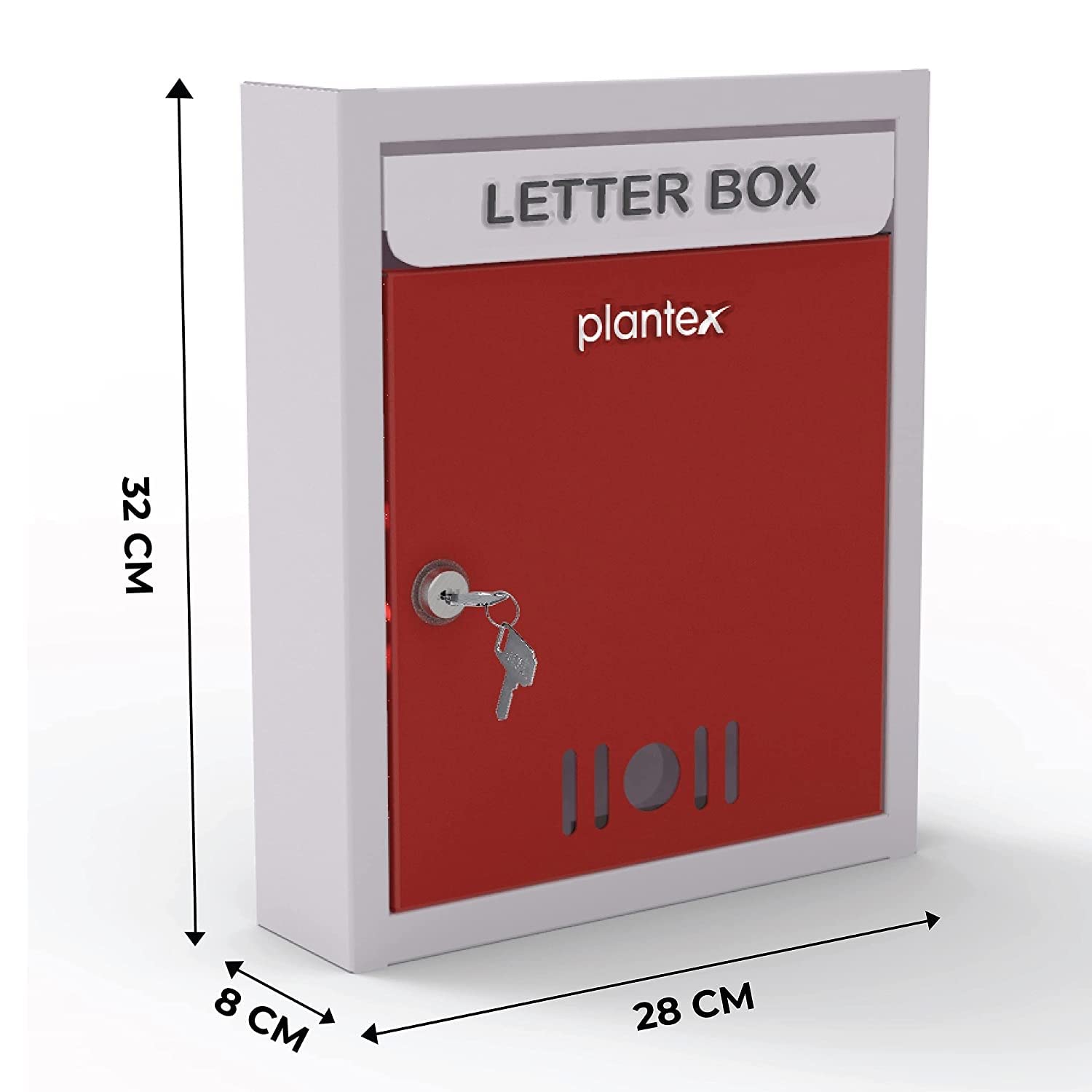 Plantex Wall Mount A4 Size Mailbox with Key Lock - Secure Home Letter Box for Front Gate, Door or Fence (Red & Ivory) - Perfect for Houses, Apartments & Offices