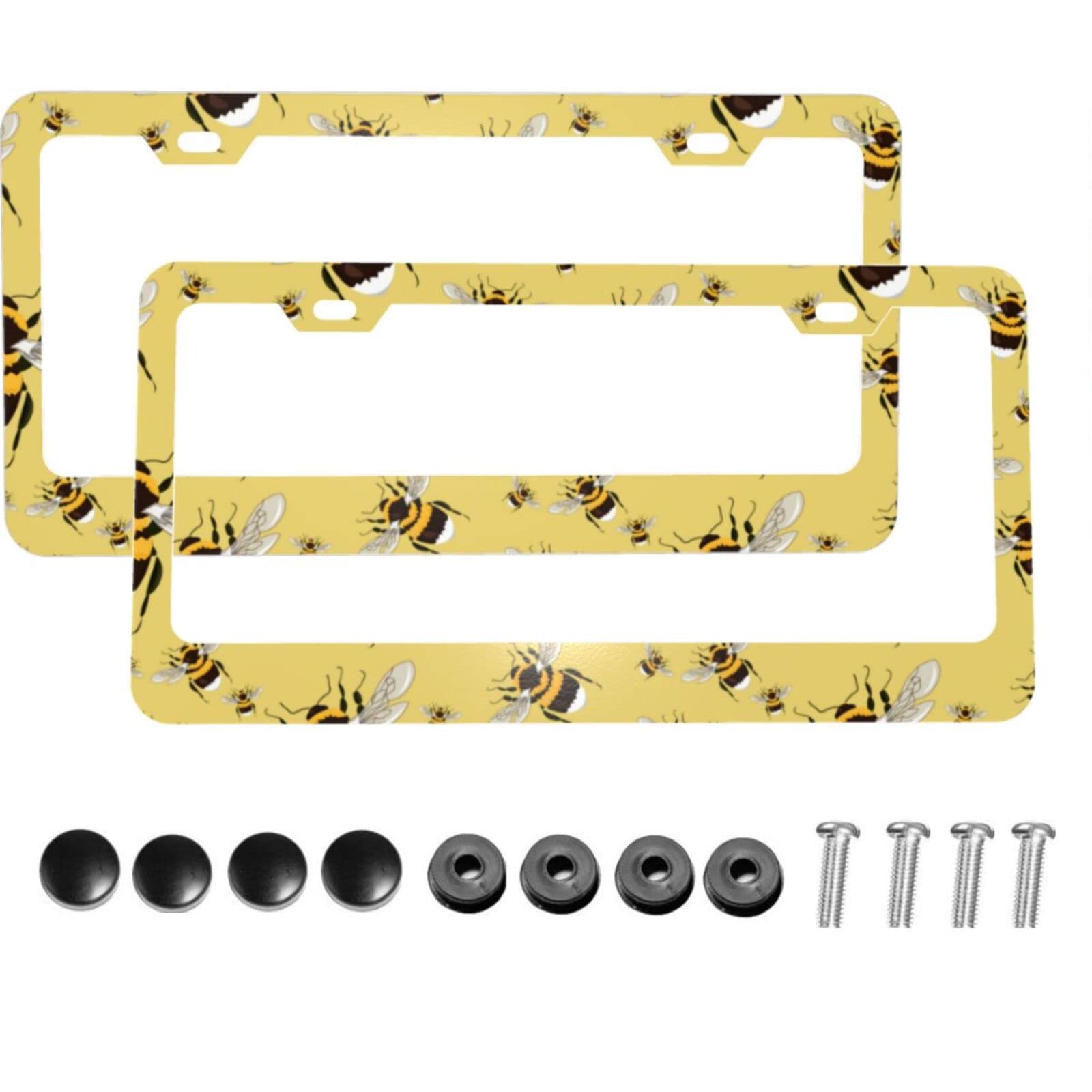 KiuLoam 2-Pack Chrome Plated Bee Design License Plate Frames - Rustproof Metal Car Plate Holder with Screws for US Standard Vehicles | Perfect for Auto Decoration & Protection