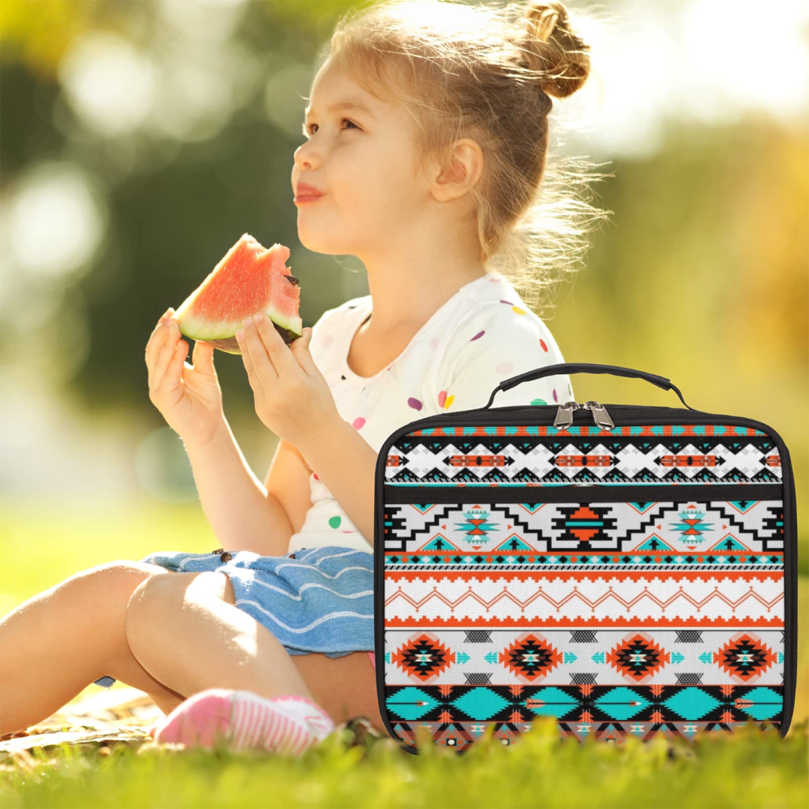 Aztec Print Insulated Lunch Box for Kids & Adults - Reusable Leakproof Lunch Bag for School, Work, Beach & Outdoor - Meal Prep Cooler Tote for Picnics, Hiking & Daily Use