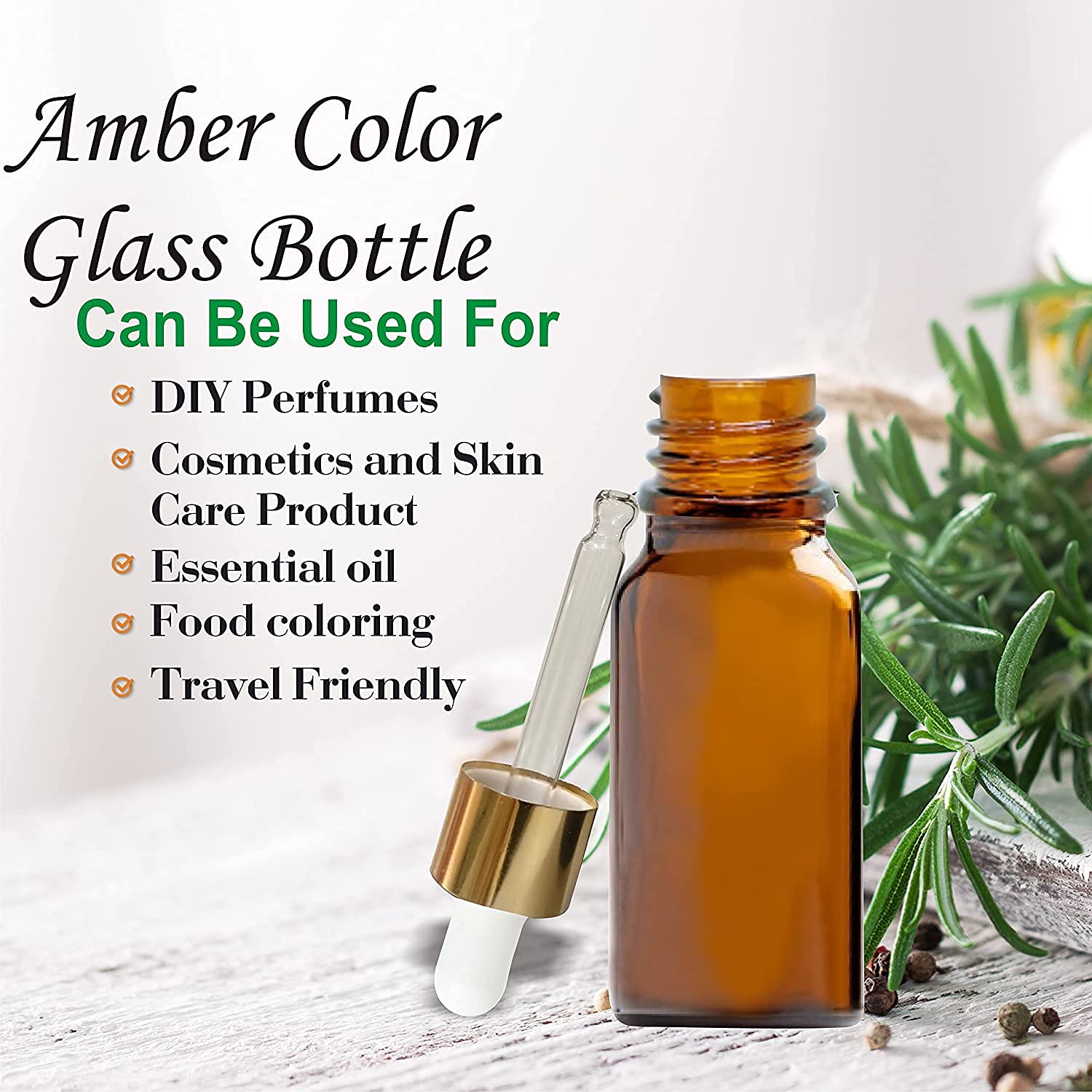 Premium 10ml Amber Glass Dropper Bottles with Gold & White Glass Droppers - 3 Pack for Essential Oils, Cuticle Oil, Body Oil & Tinctures | Perfect for DIY Skincare, Aromatherapy & Natural Remedies