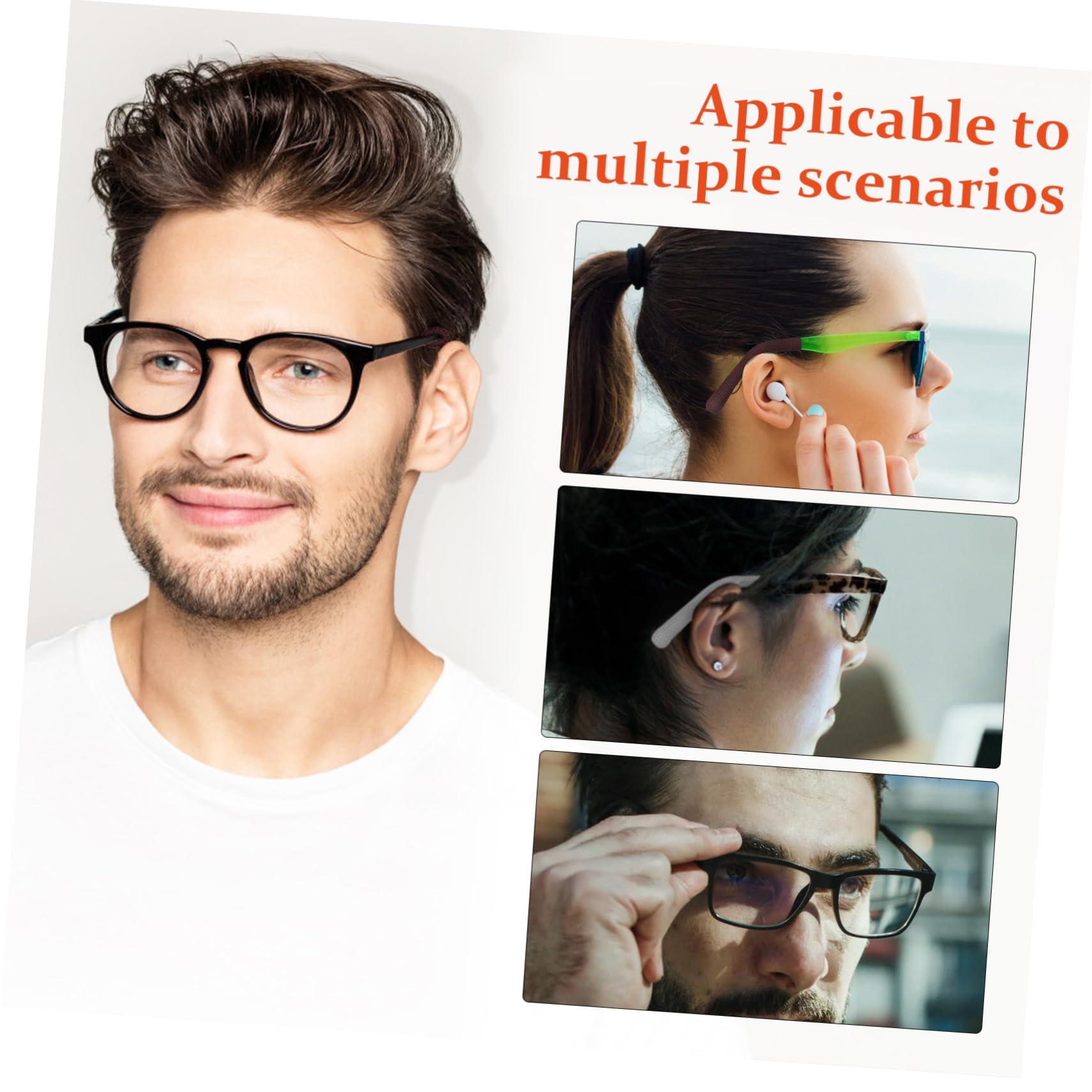 FRCOLOR 6 Pairs Glasses Arm Pads - Soft Ear Cushions for Comfortable Eyewear, Anti-Slip Temple Sleeves for Reading, Working & Long-Term Wear (Black)