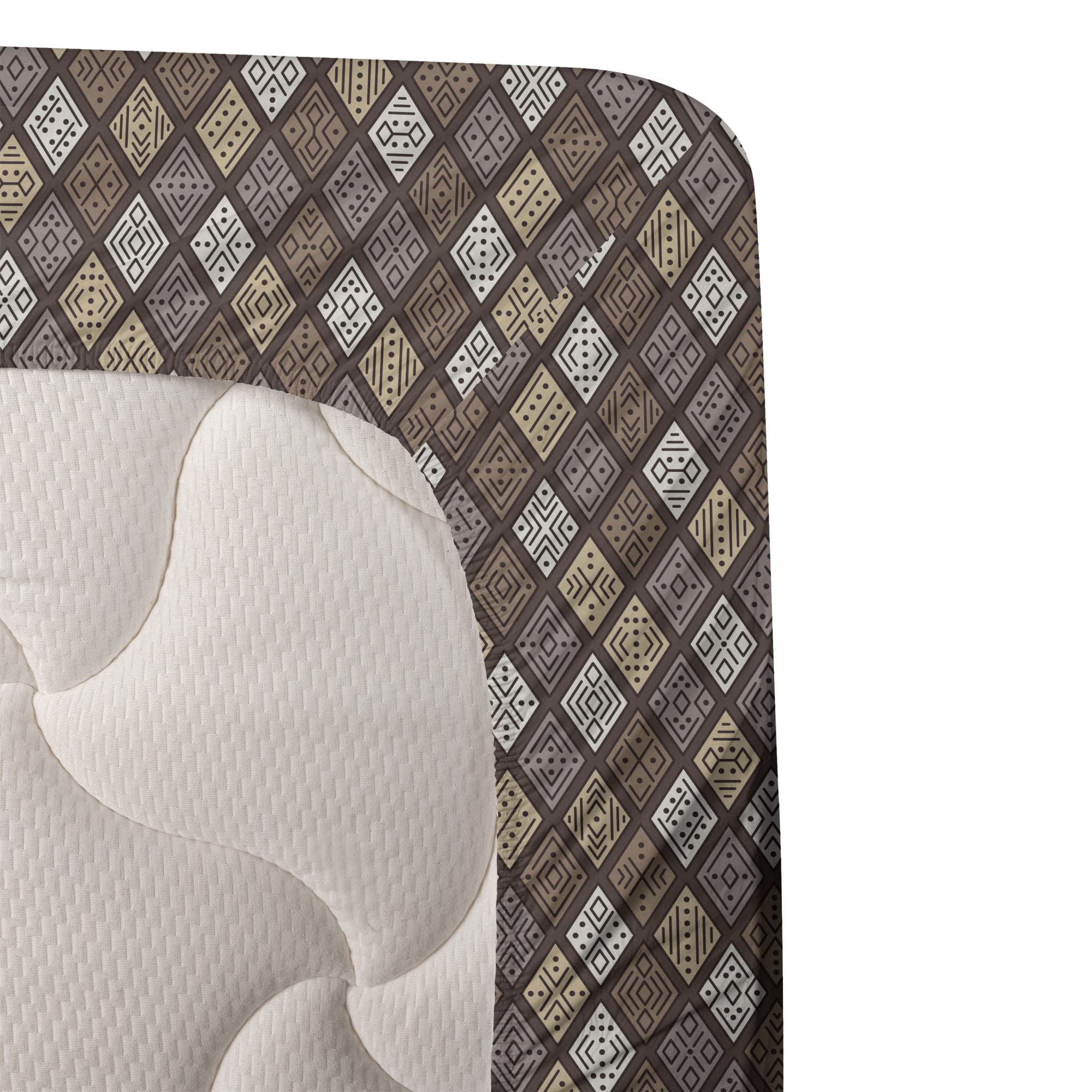 Ambesonne Abstract Diamond Geometric Pattern 4-Piece Sheet Set - King Size, Dark Taupe Tan & Cocoa - Fitted Sheet, Flat Sheet & 2 Pillowcases - Modern Bedroom Decor for Contemporary Homes