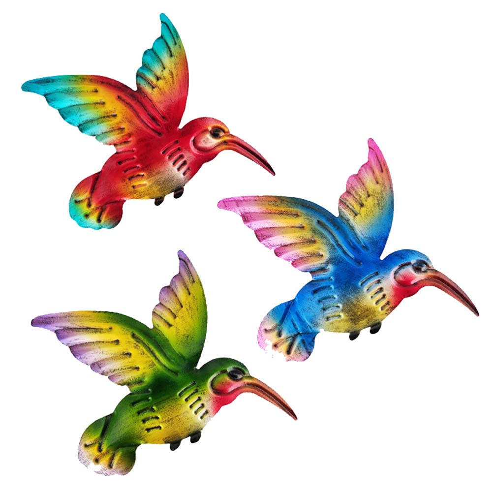 DOITOOL 3pcs Metal Hummingbird Wall Art Decor - Handcrafted Iron Sculpture Hanging Ornaments for Outdoor Garden, Patio, Porch, Fence - Perfect for Boho Home Decor & Backyard Aesthetic Enhancement