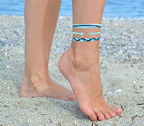 Blue Friendship Bracelets for Women - Adjustable Boho Bracelets Set, Sunflower Beaded Bracelet, Stackable Surfer Beach Bracelets - Perfect for Summer, Gifts & Stocking Stuffers | Great for Beach Trips, Music Festivals & Everyday Boho Style