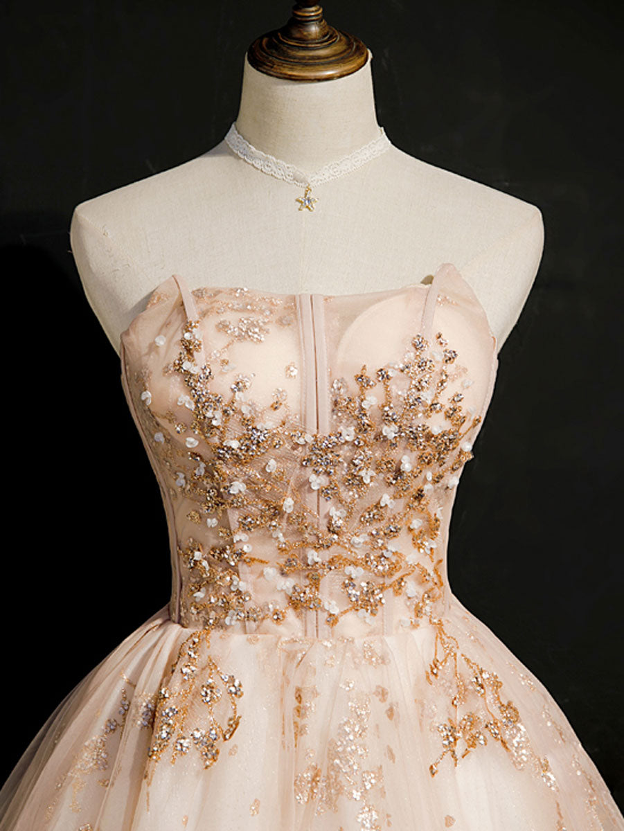 Elegant Champagne Tulle Lace Short Prom Dress | Puffy Ball Gown Homecoming Party Dress for Teens | Perfect for Prom Night, Homecoming Dance & Special Occasions