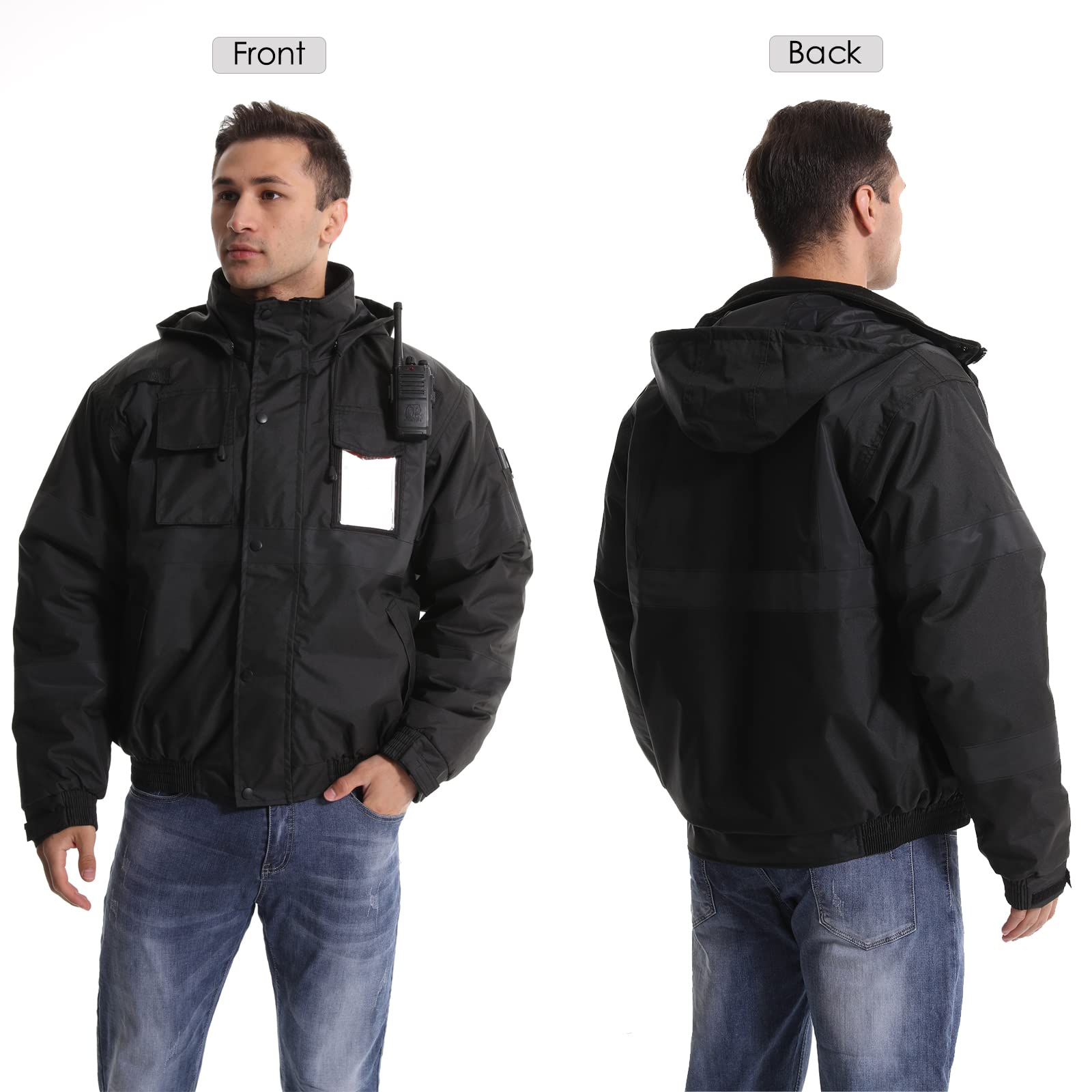 SKSAFETY High Visibility Reflective Waterproof Safety Jacket for Men with Pockets - Black Winter Work Construction Coat for Cold Weather - Large Size (1 Pack) - Ideal for Road Workers, Construction Sites & Outdoor Winter Activities