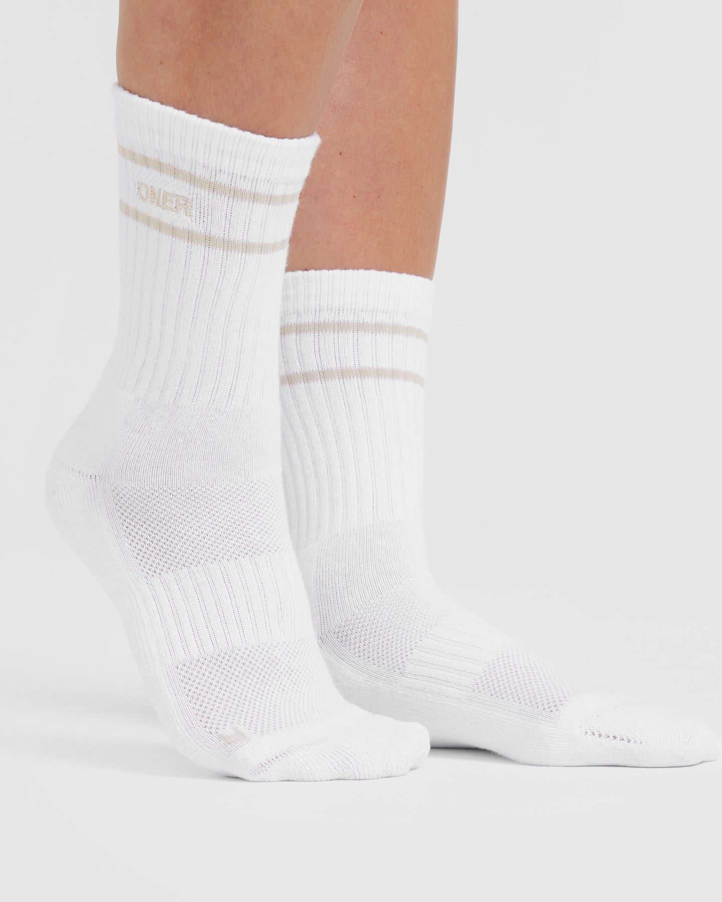 Premium 3-Pack Varsity Crew Socks - Off White, Blue & White Striped | Comfortable Athletic Socks for School, Sports & Everyday Wear