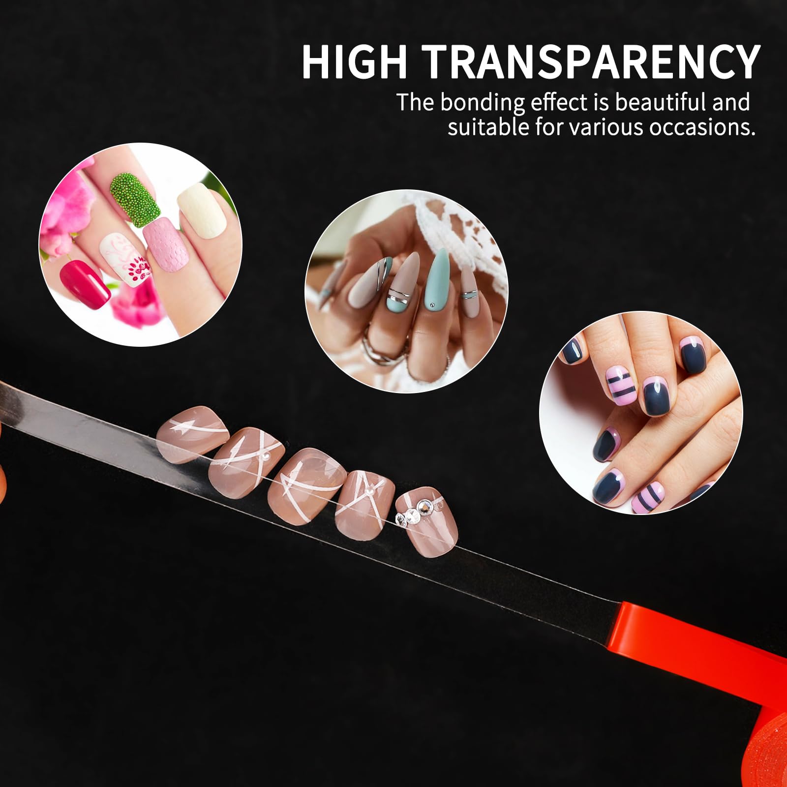 Mozeat Lens 2 Rolls Double Sided Tape for Press on Nails - Strong Adhesive Waterproof Nail Tapes (20FT) | Removable Clear Mounting Tape for Salon Nail Tips & Colors Showcase | Perfect for Nail Art, DIY Manicures & Professional Salon Use