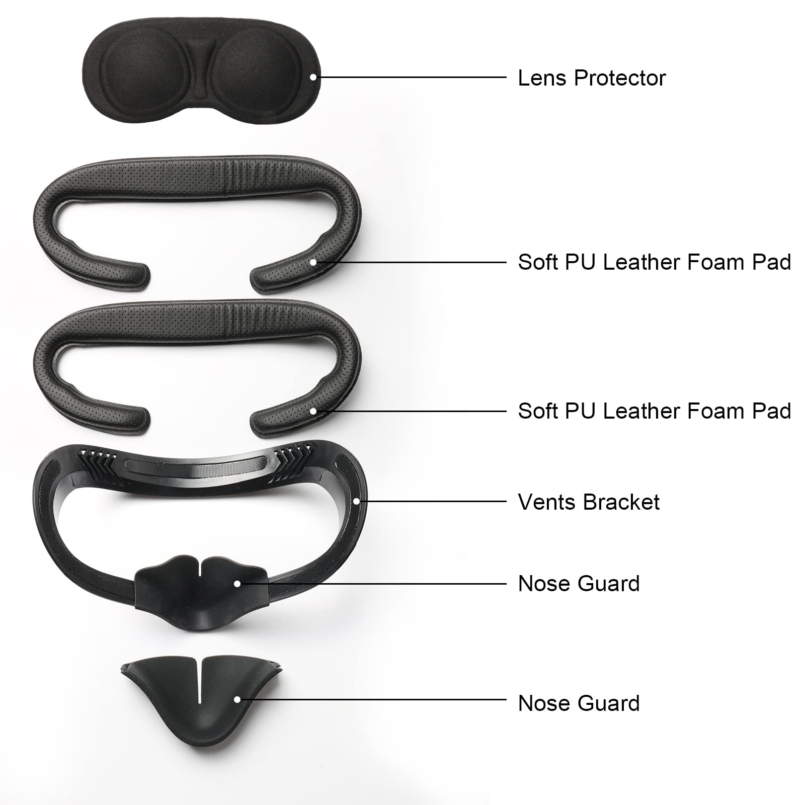 HUAYUWA VR Headset Accessories Kit for Oculus Quest 2 - Soft Facial Interface Bracket, 2 PU Leather Cover Pads, 2 Nose Pads & Lens Protector | Comfort Upgrade for Extended Gaming & Movie Watching