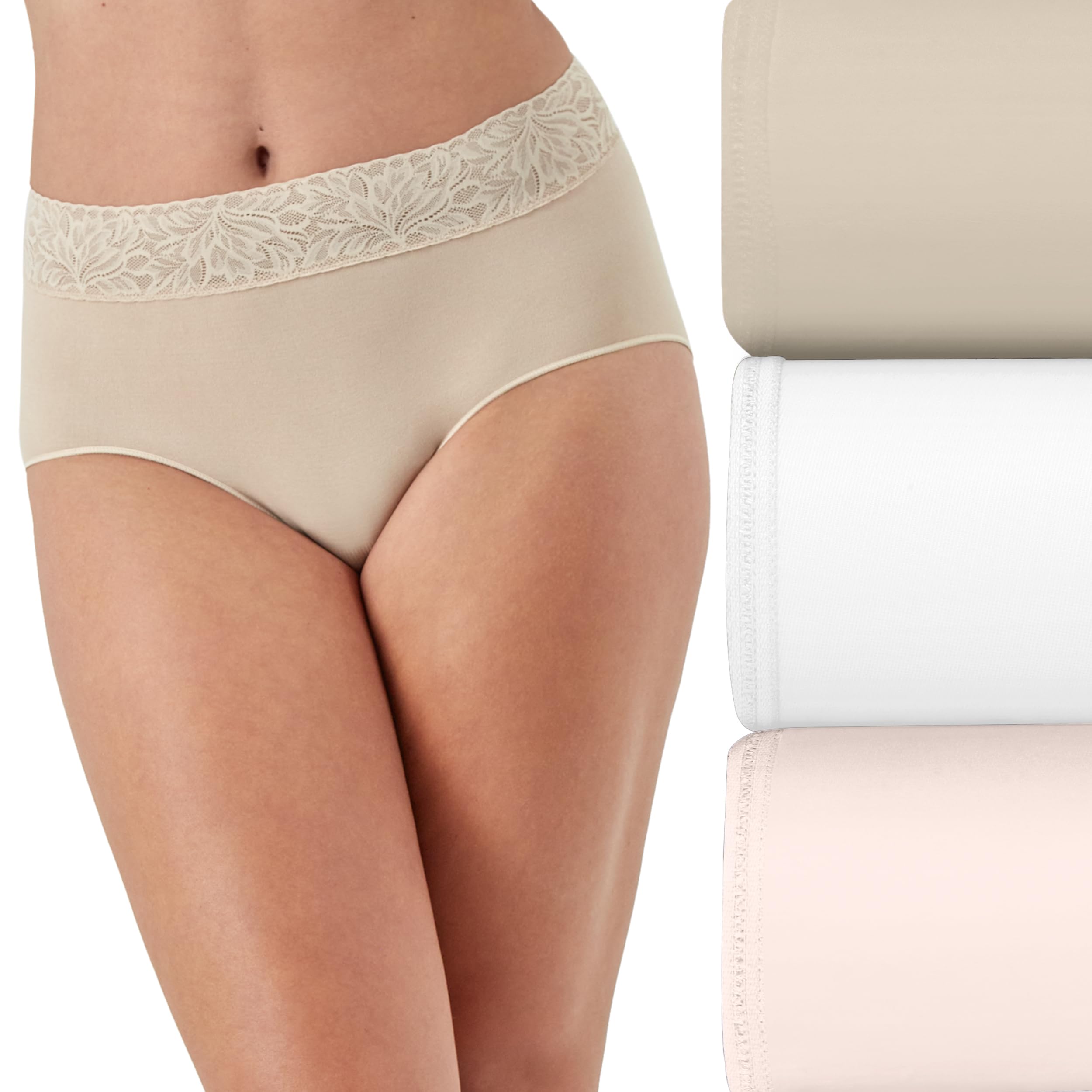 Bali Women's Underwear Brief 3-Pack - Seamless Panties with Lace Trim, Comfortable & Breathable Cotton Underwear for Everyday Wear | Perfect for Work, Yoga & Sleep