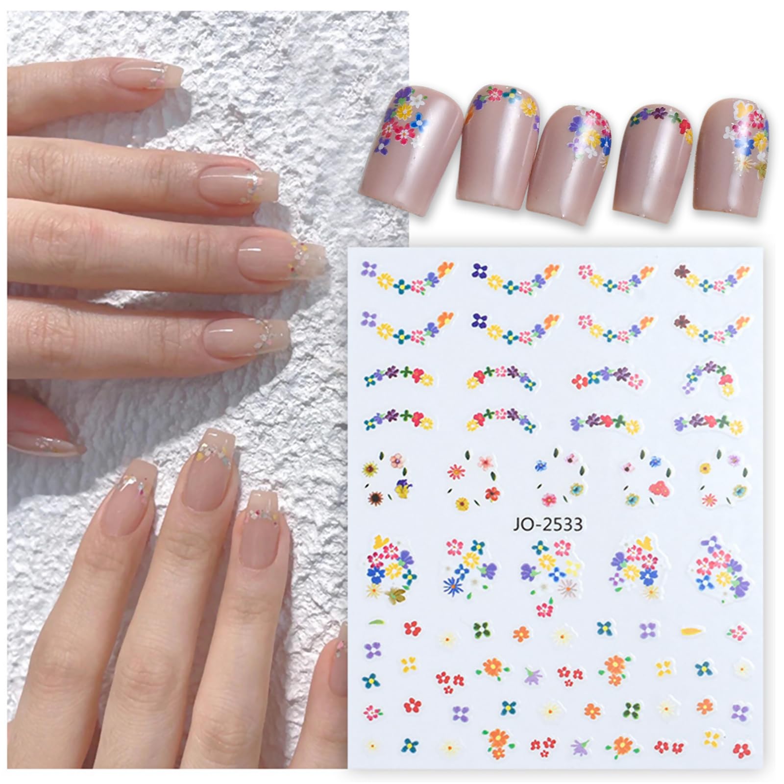 6 Sheets 3D Flower Nail Art Stickers, Self-Adhesive Floral Decals for DIY Nail Decoration - Perfect for Manicures, Pedicures, and Nail Art Designs
