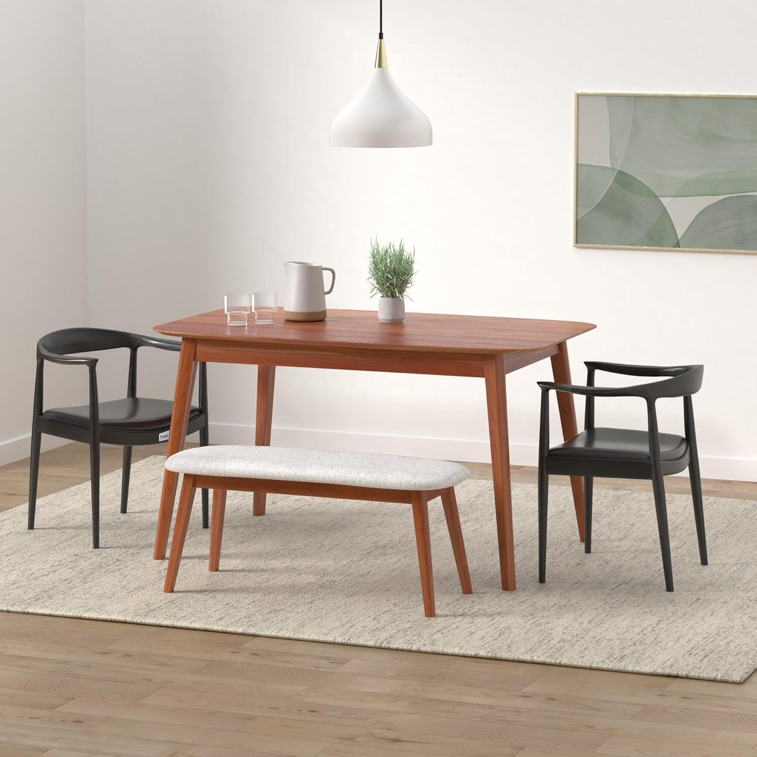 Tomile Mid Century Modern Upholstered Dining Chair - Kennedy Armchair with PU Leather Cushion Seat, Hans Wegner Inspired Elbow Chair for Kitchen, Dining Room, Living Room, Bedroom & Office - Black (Perfect for Home Decor & Contemporary Interior Design)