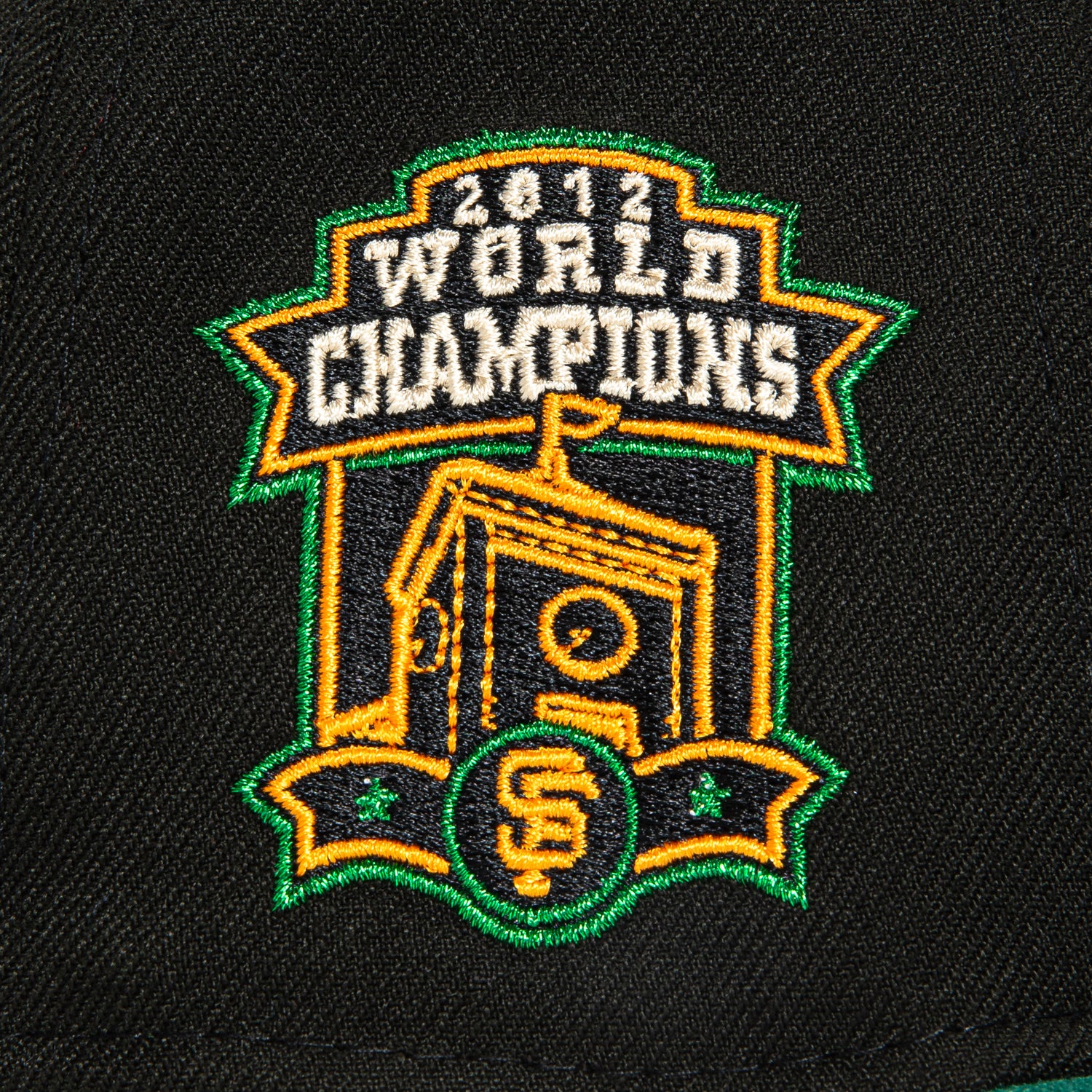 New Era 59Fifty San Francisco Giants 2012 World Series Champions Patch Script Hat - Black, Green & Light Orange Baseball Cap for Men - Perfect for Games, Fan Gear & Streetwear Fashion