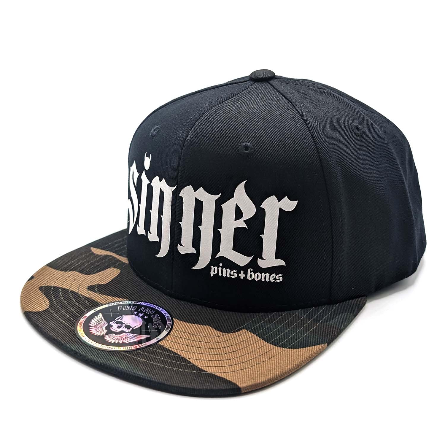 Gothic Snapback Hat - Pins & Bones Sinner Alternative Fashion Black Cap for Men & Women | Perfect for Punk Concerts, Halloween Costumes & Streetwear Outfits