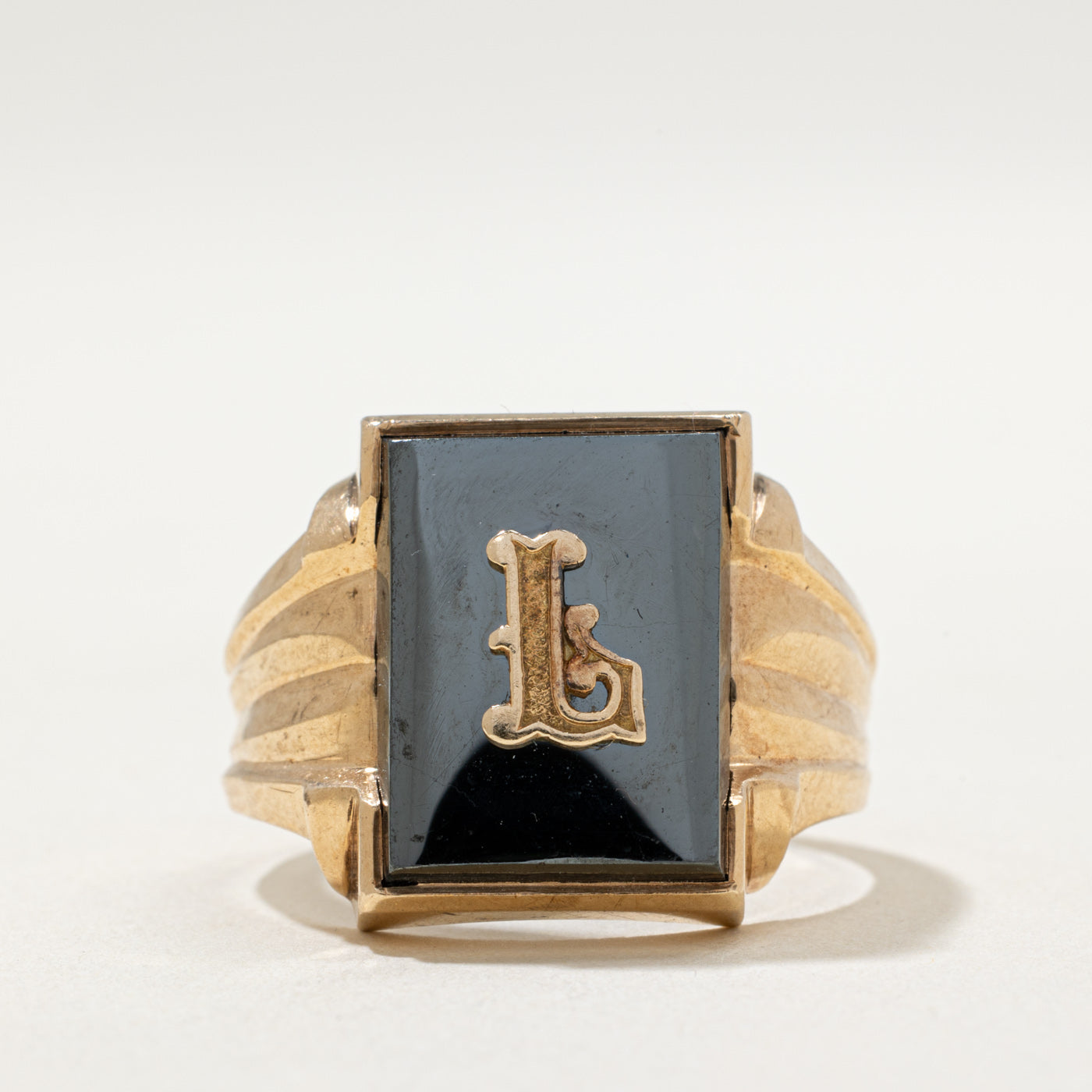 10K Hematite 'L' Initial Signet Ring for Men & Women | 7.80ct Genuine Stone | Size 10.75 | Personalized Monogram Jewelry | Perfect for Gifts, Weddings & Everyday Wear
