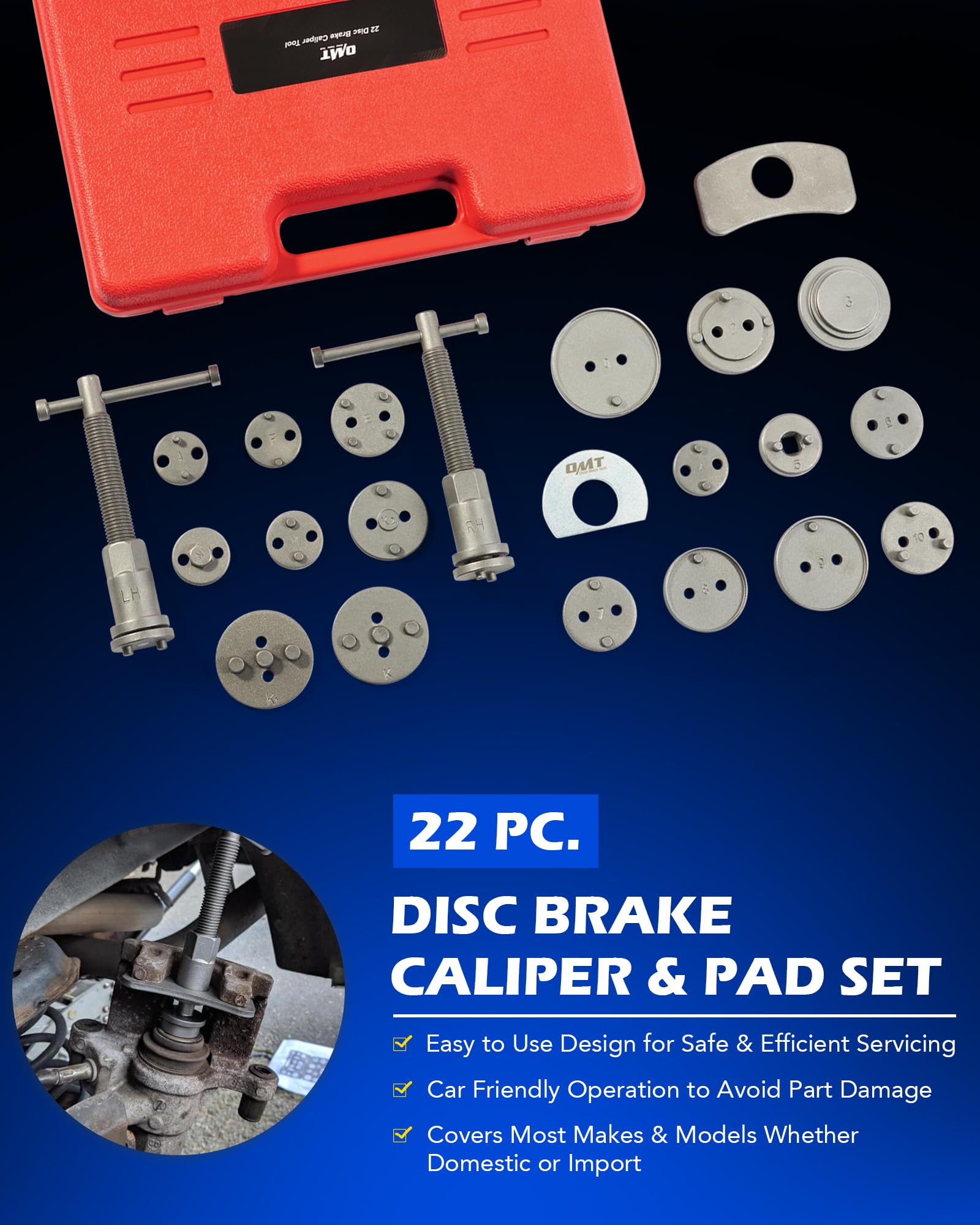 Orion Motor Tech 32-Piece Dual Brake Tool Kit - 2-in-1 Caliper Compression & Drum Brake Tool Set with Spring Compressor Pliers for Professional Automotive Brake Service & DIY Repairs | Perfect for Car, Truck, SUV Brake Maintenance & Installation