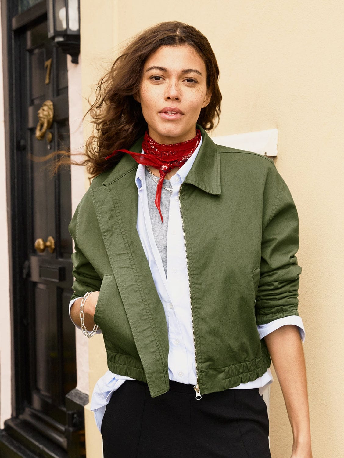 Elowen Women's Organic Cotton Cropped Bomber Jacket - Light Khaki | Eco-Friendly Casual Outerwear for Spring & Fall | Perfect for Streetwear, Travel & Everyday Fashion