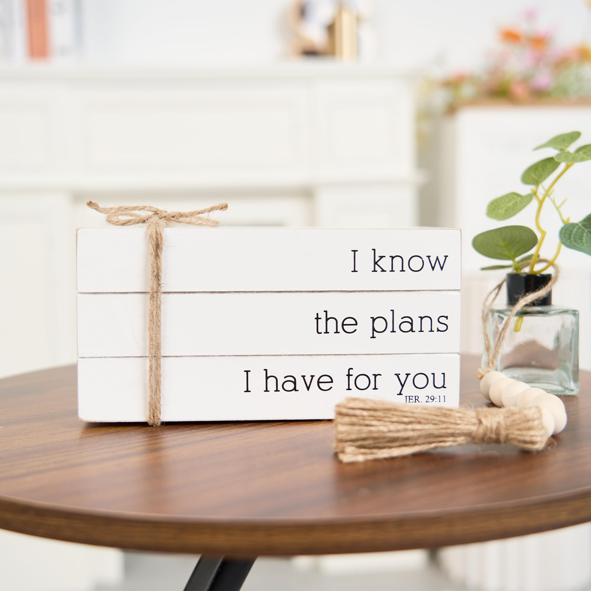 Faux Decorative Books for Home Decor - Rustic Farmhouse Style Shelf & Coffee Table Accessories with Wood Beads String | Perfect for Bookshelf Styling, Mantel Decor, and Table Centerpieces
