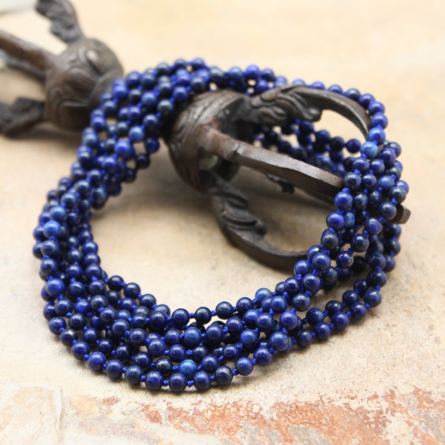 Hand Knotted Lapis Lazuli Wrap Necklace for Women - Bohemian Beaded Choker, Adjustable Layered Statement Jewelry for Casual & Formal Wear