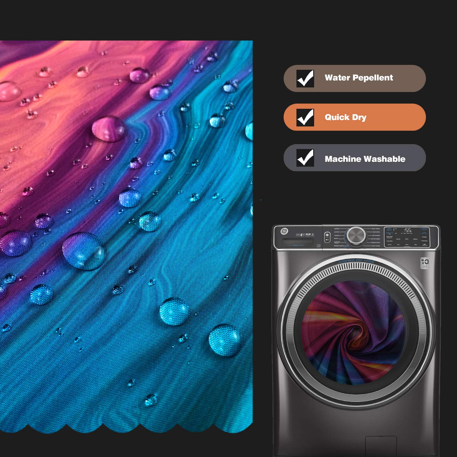 Vibrant Abstract Waterproof Shower Curtain - Orange, Purple, Blue, Yellow & Teal Bathroom Decor with Hooks | 48x72 Inches | Perfect for Modern, Bohemian & Coastal Style Bathrooms