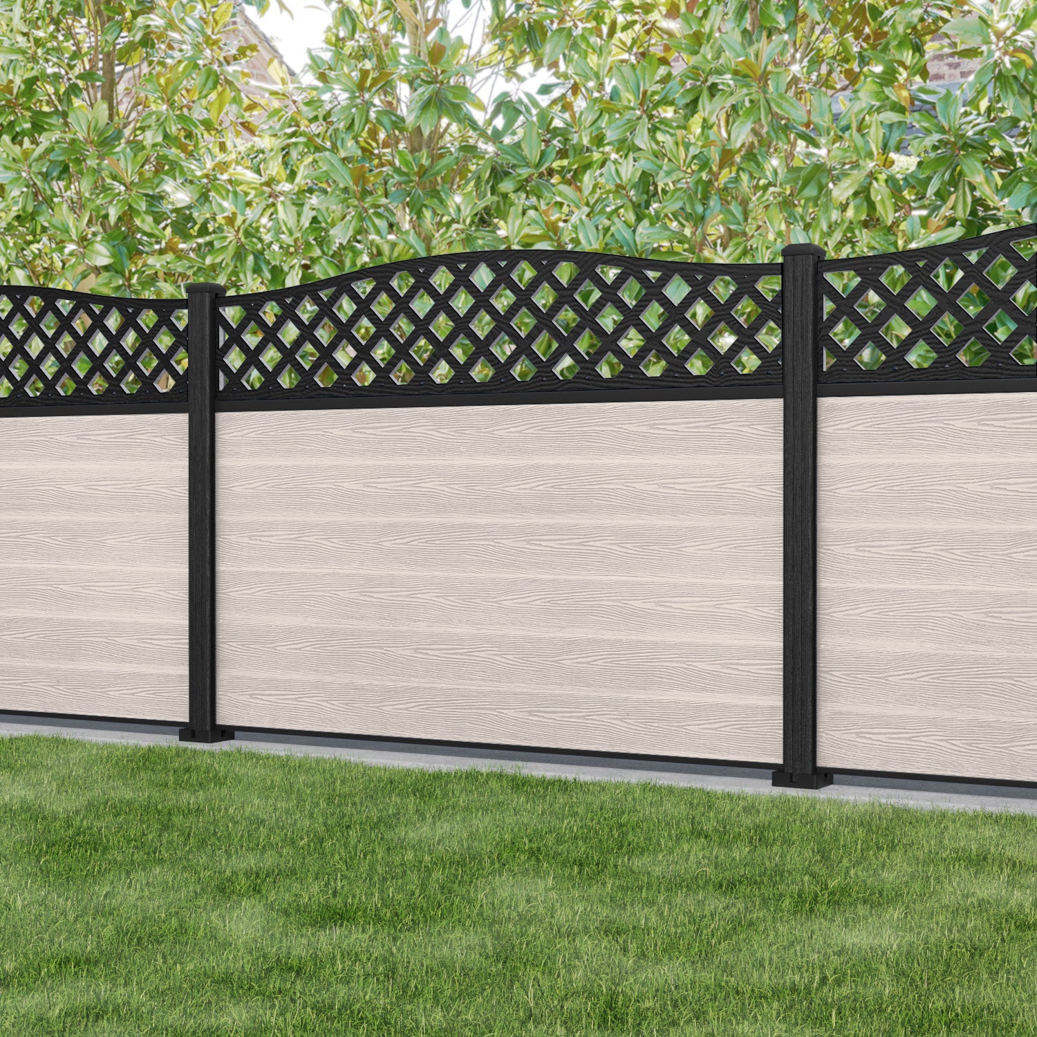 Classic High Wave Fence Panel - Mid Stone Color with Composite Posts | Durable Outdoor Privacy Fence for Backyard, Garden & Pool Areas