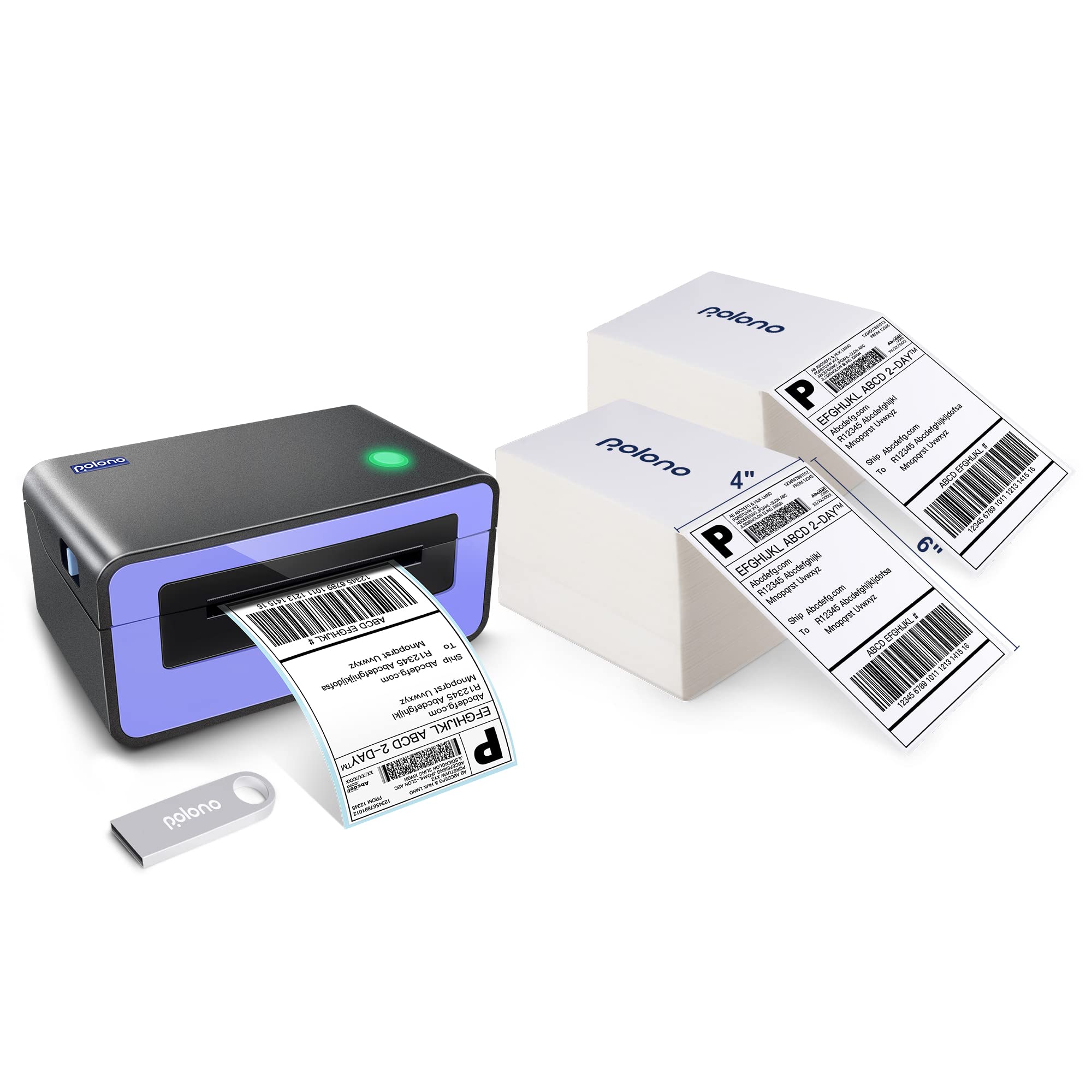POLONO 4x6 Thermal Shipping Label Printer - Commercial Direct Thermal Label Maker for Packages, Compatible with 4