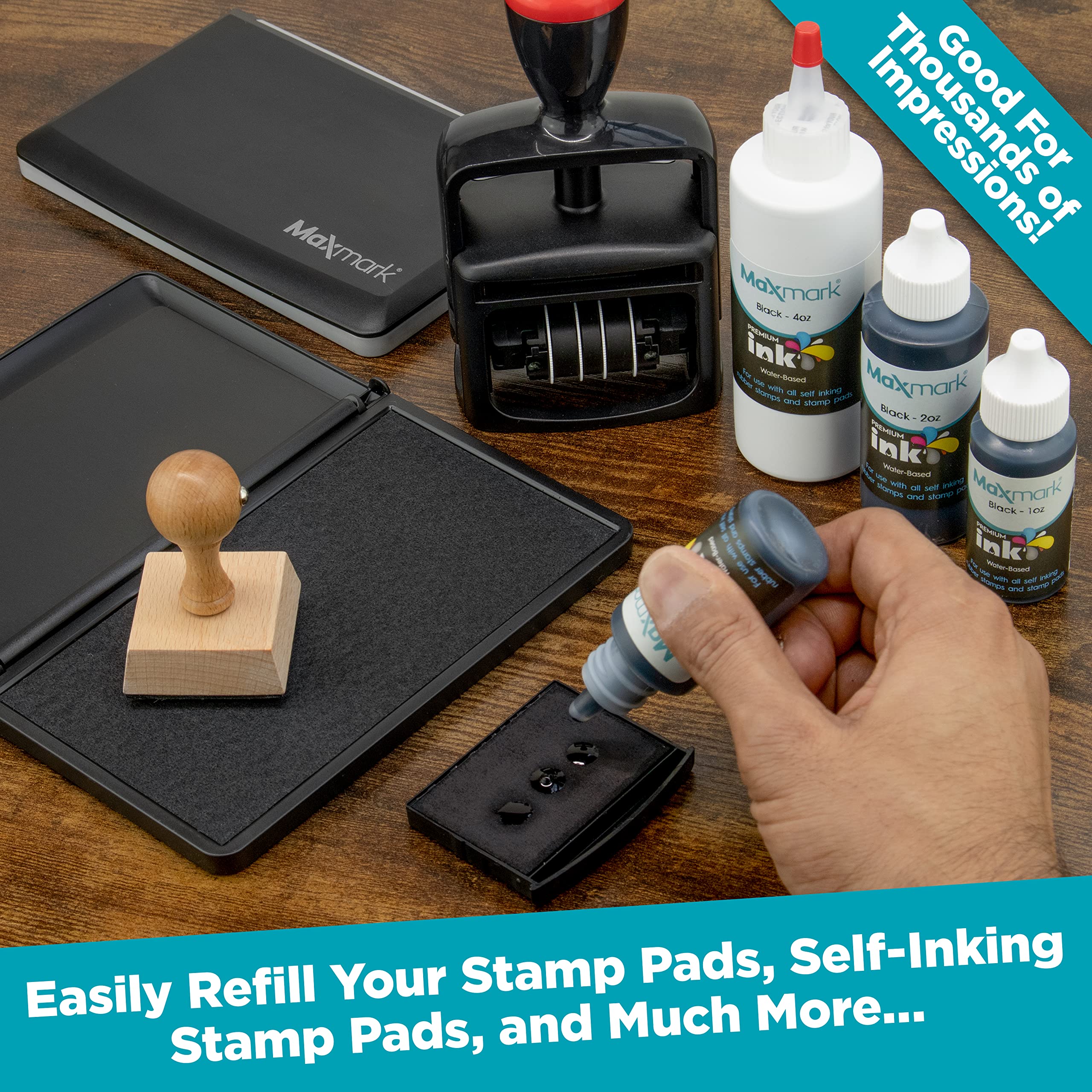 MaxMark Brown Ink for Self Inking Stamps - 4oz | Office & Craft Use