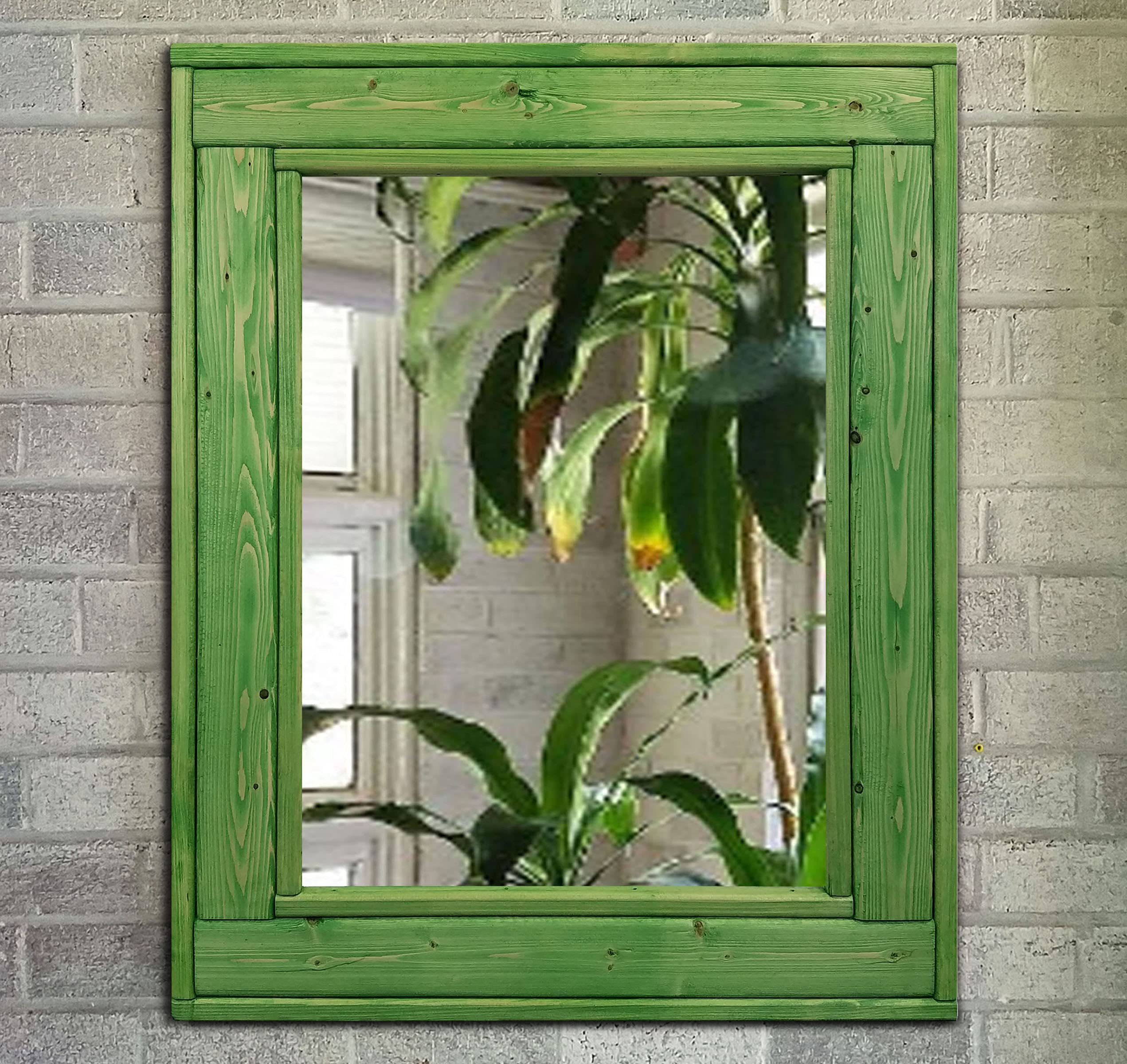 Herringbone Reclaimed Wood Framed Mirror in Tea Green - 4 Sizes & 20 Colors - Rustic Wall Mirror for Living Room, Bedroom, Entryway - Eco-Friendly Home Decor, Farmhouse & Tropical Style