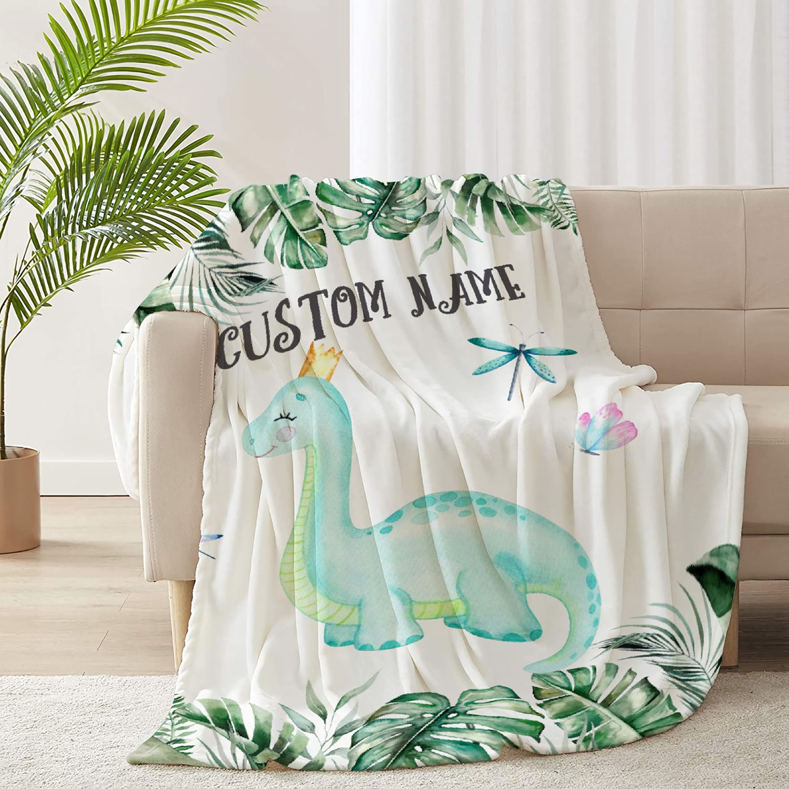 Personalized Baby Blanket with Name - Ultra Soft Dinosaur Fleece Blanket for Boys & Girls (120x90 inches) - Perfect for Toddlers, Kids Birthday Gifts & Family Keepsakes | Nursery Decor, Baby Shower Present, Cozy Bedtime Companion